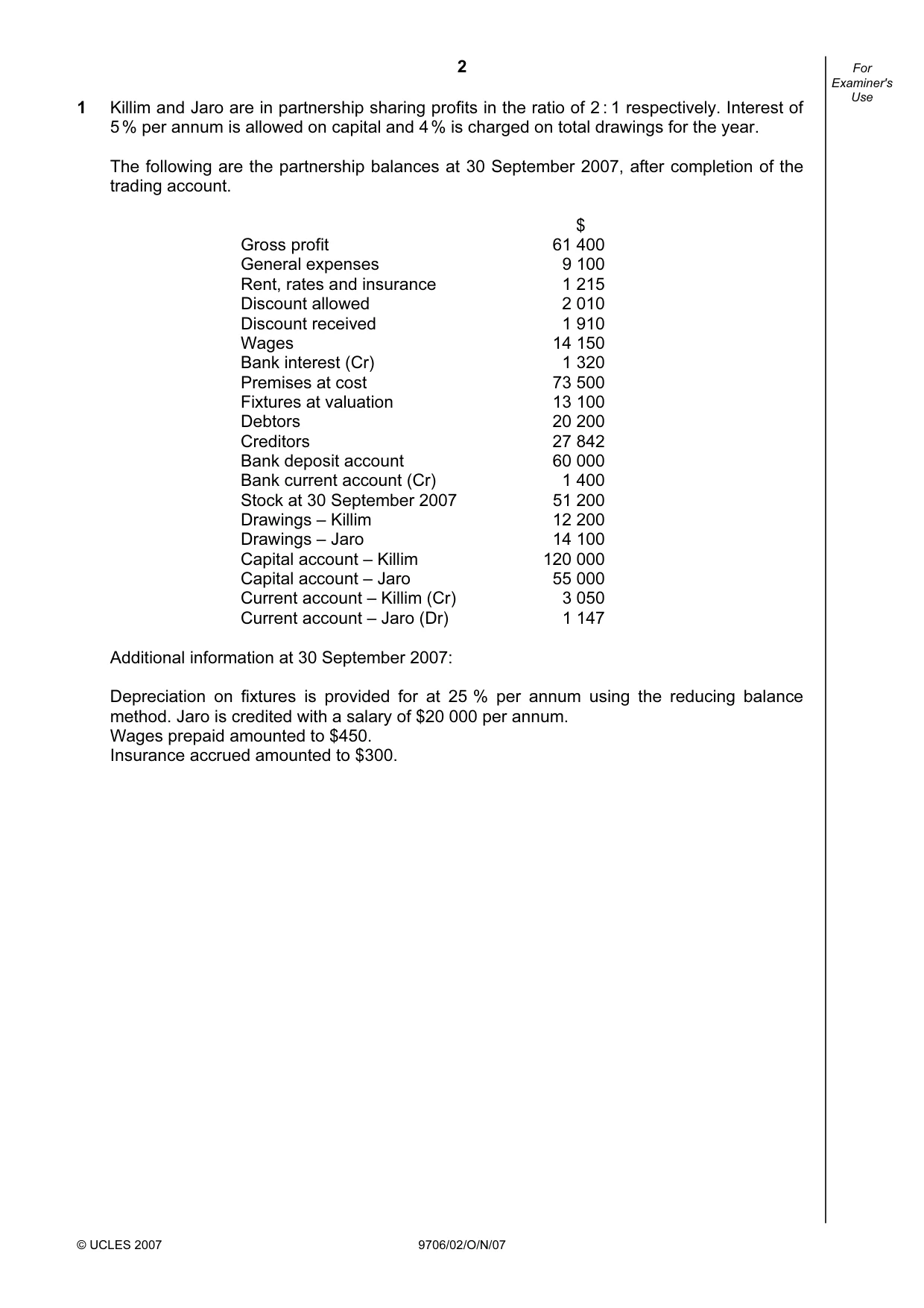 Cambridge A Level Accounting 9706 2007 Oct/Nov Paper 2 · Variant 1 question paper, page 2 of 12