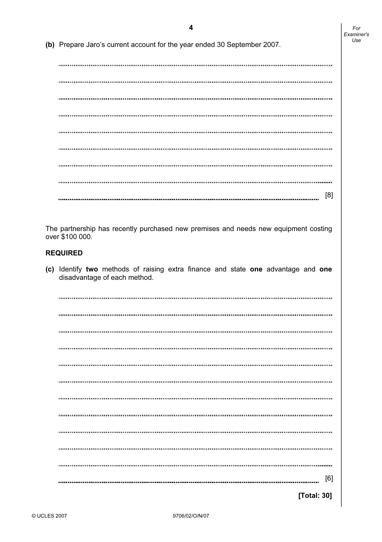Cambridge A Level Accounting 9706 2007 Oct/Nov Paper 2 · Variant 1 question paper, page 4 of 12