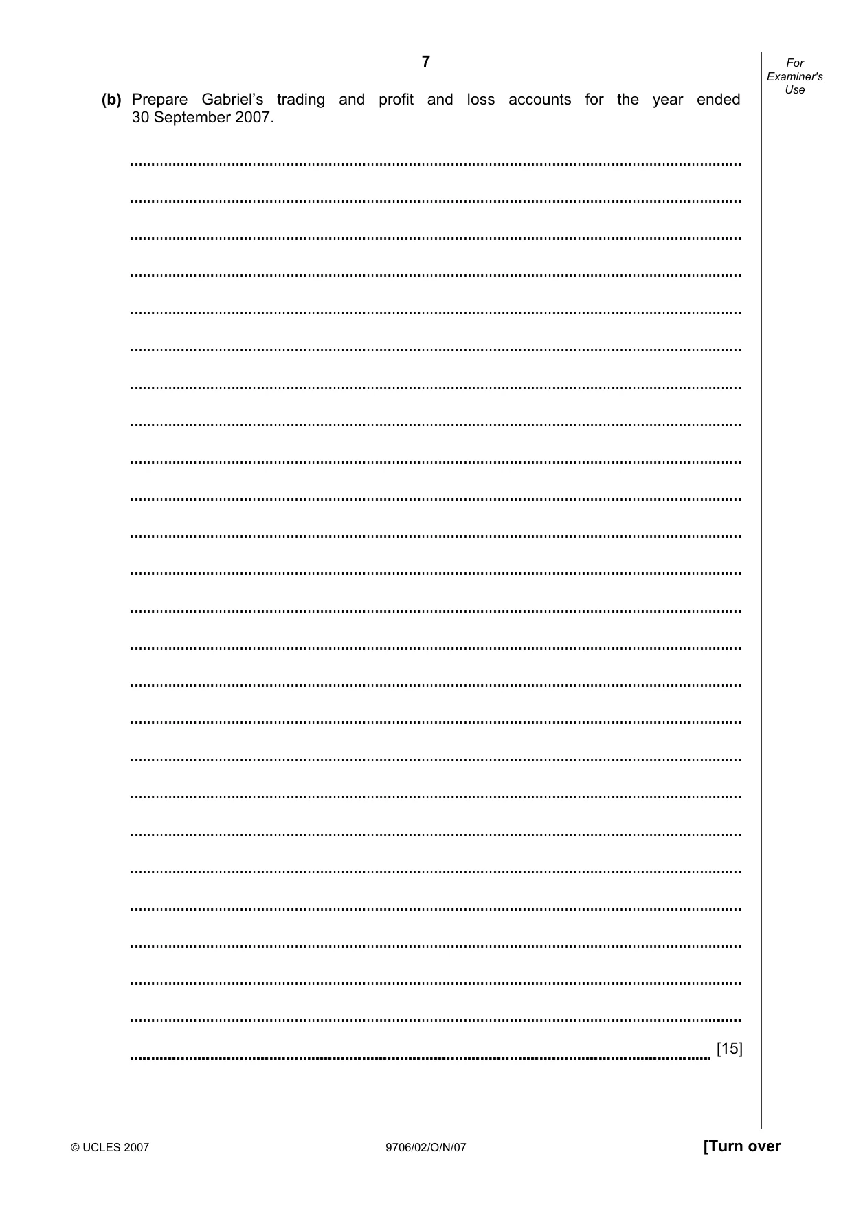 Cambridge A Level Accounting 9706 2007 Oct/Nov Paper 2 · Variant 1 question paper, page 7 of 12