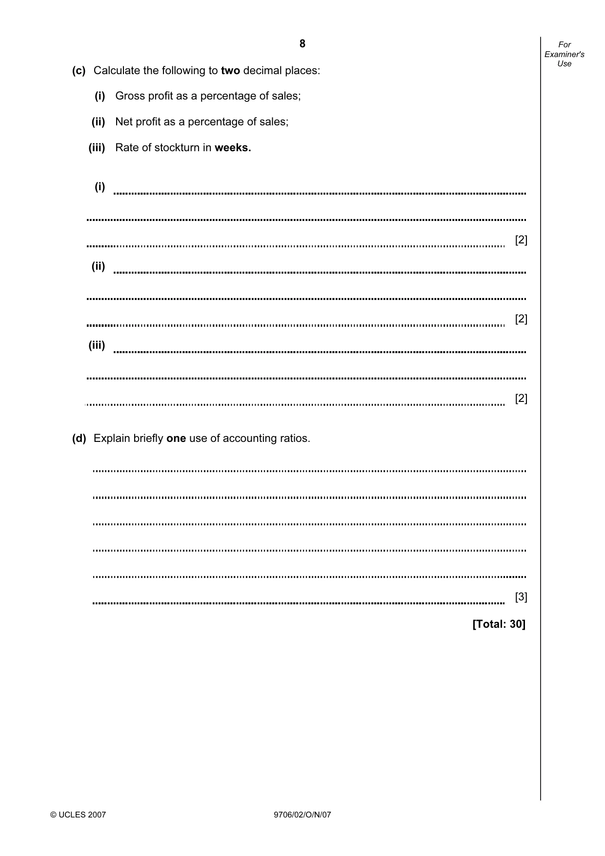Cambridge A Level Accounting 9706 2007 Oct/Nov Paper 2 · Variant 1 question paper, page 8 of 12