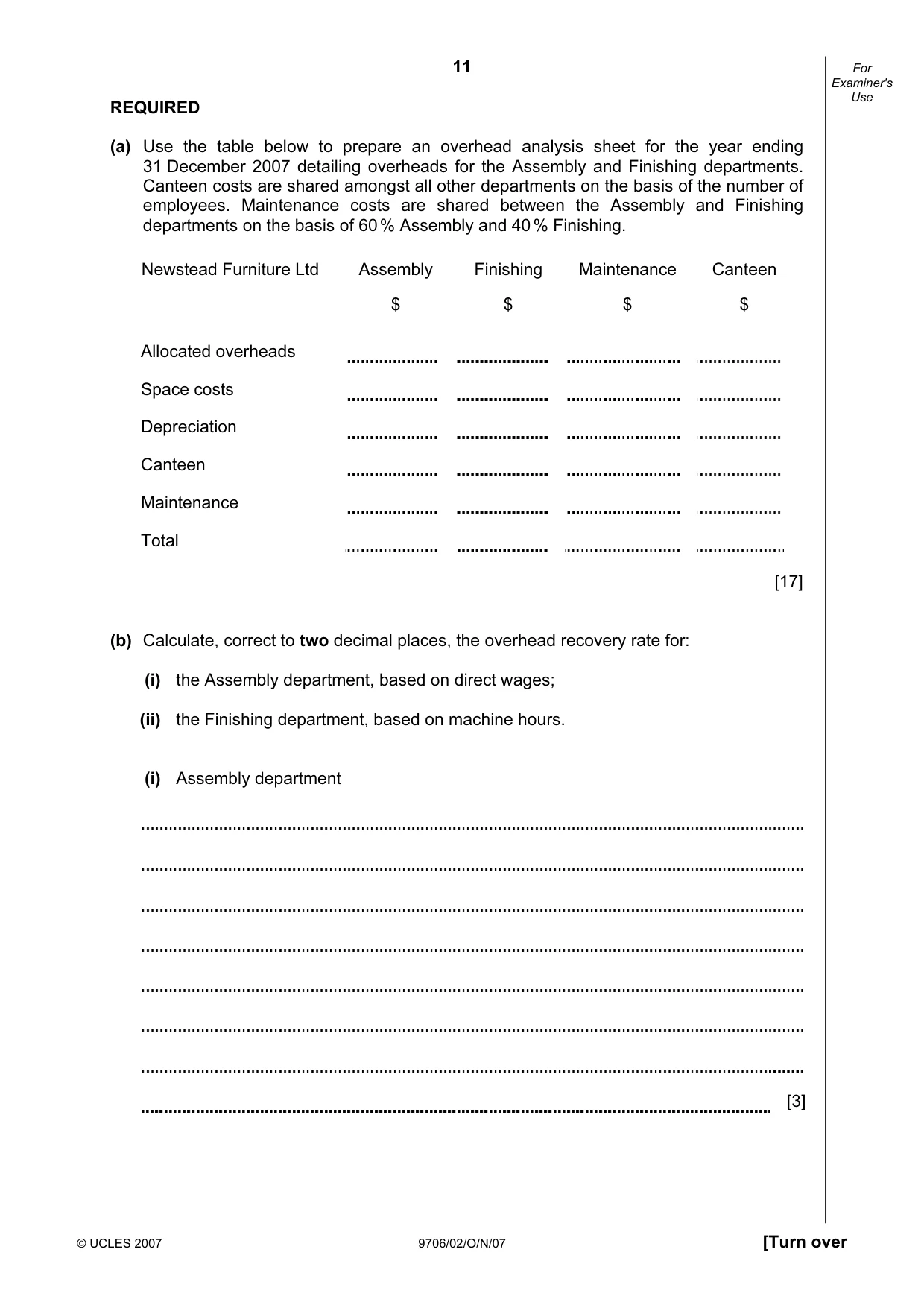 Cambridge A Level Accounting 9706 2007 Oct/Nov Paper 2 · Variant 1 question paper, page 11 of 12