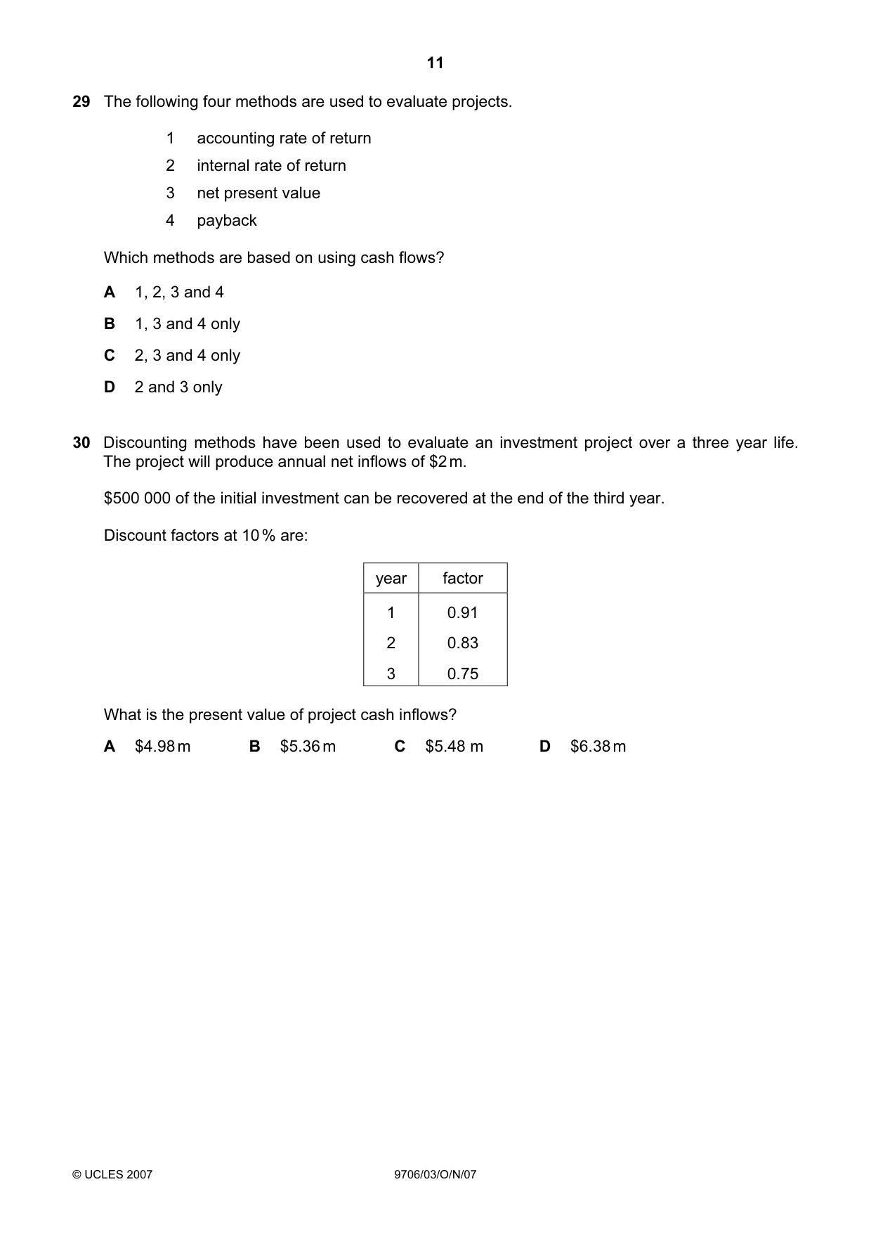 Cambridge A Level Accounting 9706 2007 Oct/Nov Paper 3 · Variant 1 question paper, page 11 of 12