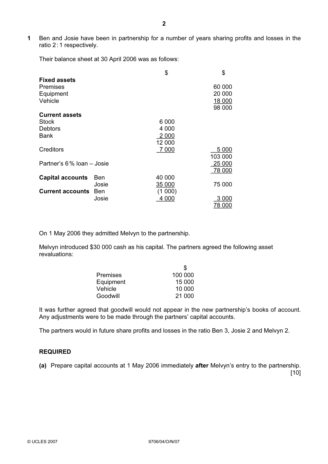 Cambridge A Level Accounting 9706 2007 Oct/Nov Paper 4 · Variant 1 question paper, page 2 of 8