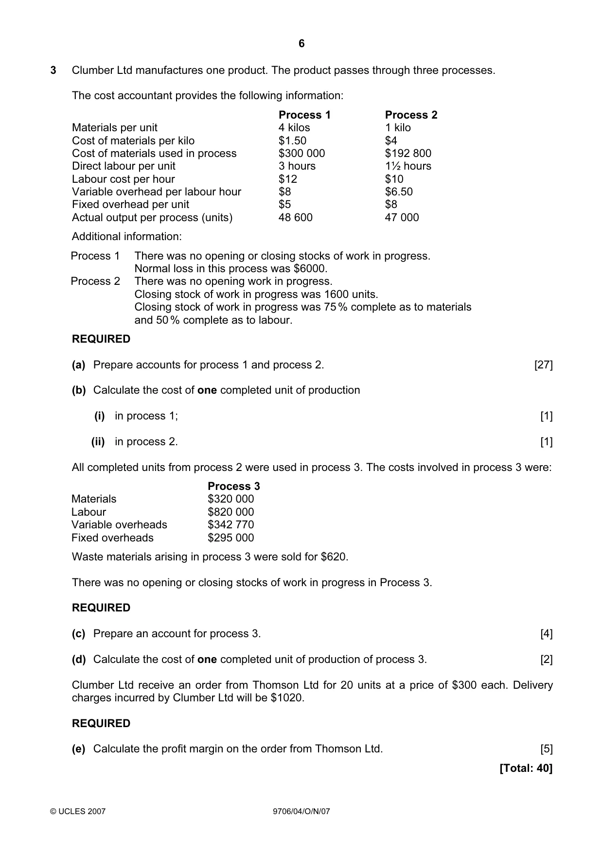 Cambridge A Level Accounting 9706 2007 Oct/Nov Paper 4 · Variant 1 question paper, page 6 of 8