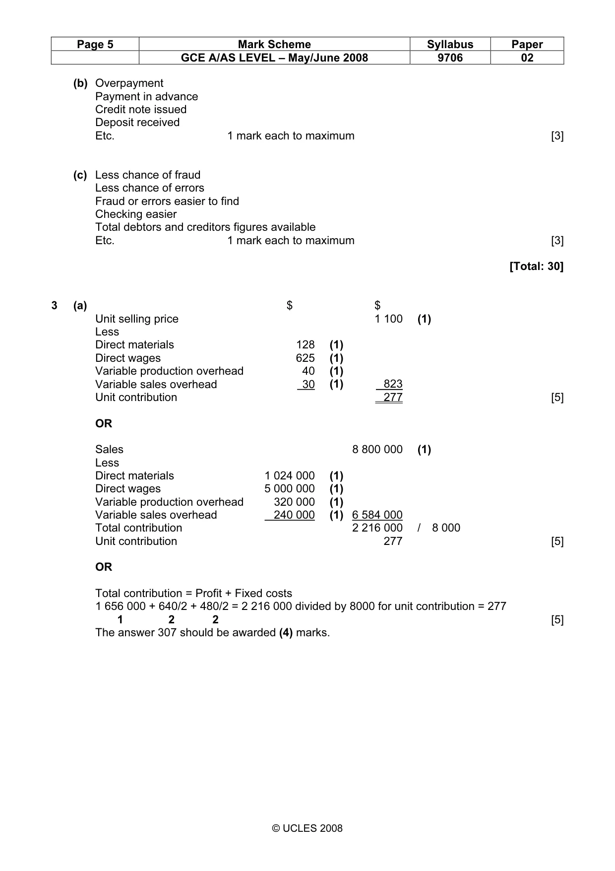 Mark scheme, page 5 of 8