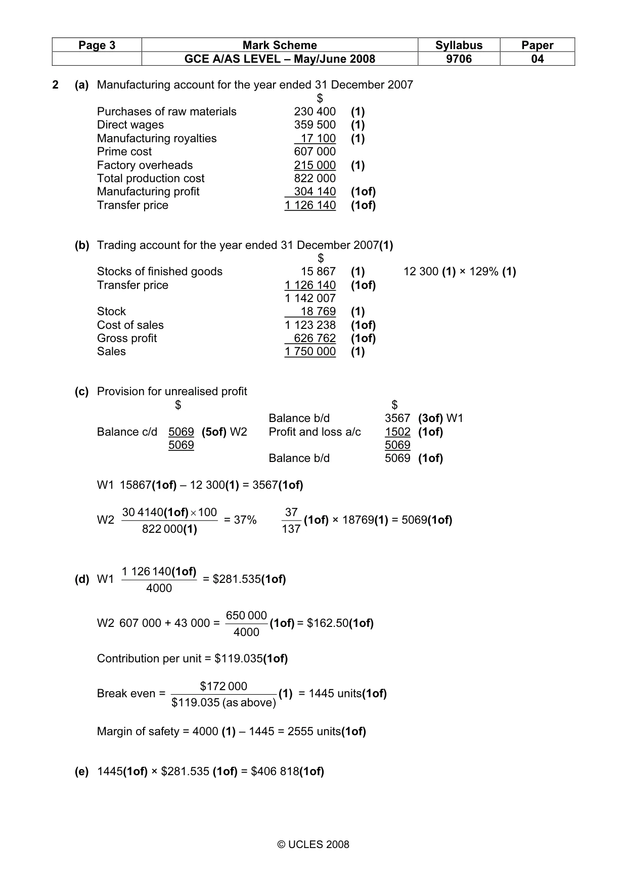 Mark scheme, page 3 of 5