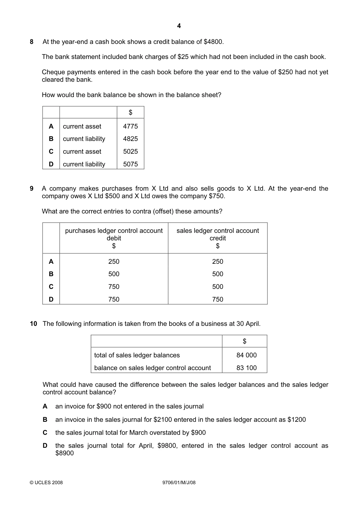 Cambridge A Level Accounting 9706 2008 May/June Paper 1 · Variant 1 question paper, page 4 of 12