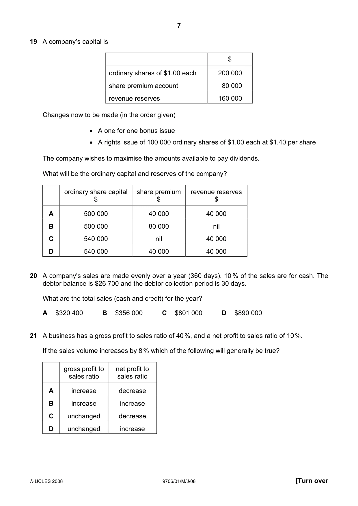 Cambridge A Level Accounting 9706 2008 May/June Paper 1 · Variant 1 question paper, page 7 of 12