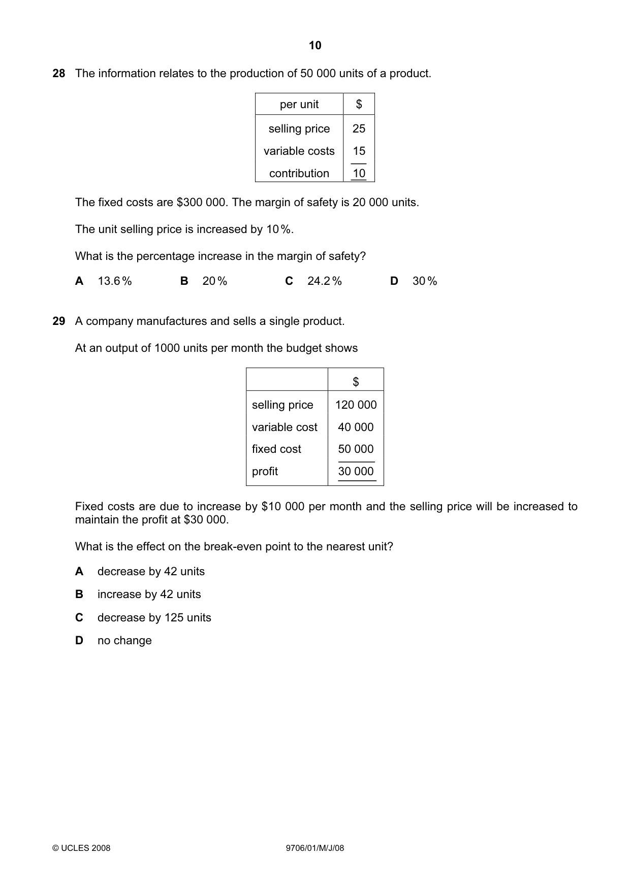 Cambridge A Level Accounting 9706 2008 May/June Paper 1 · Variant 1 question paper, page 10 of 12