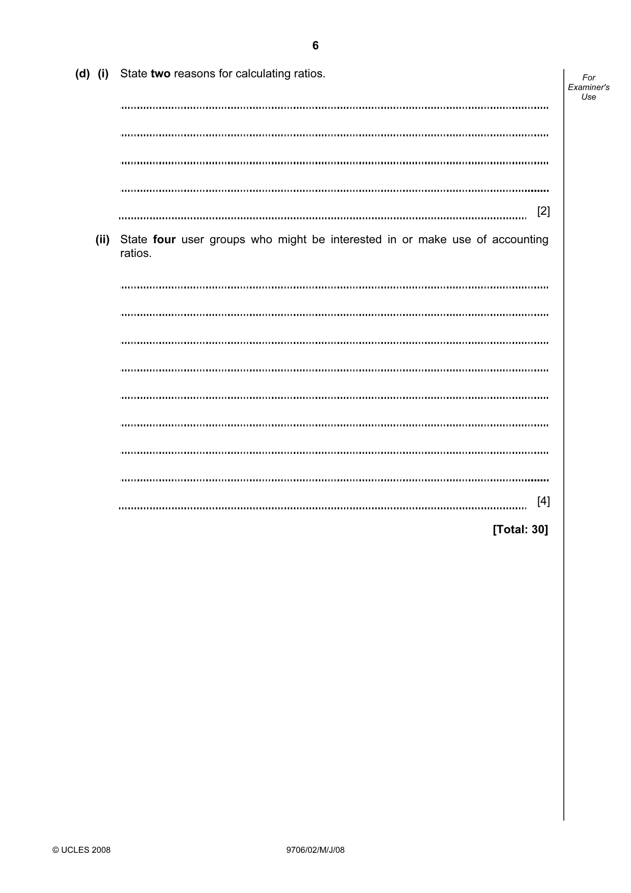 Cambridge A Level Accounting 9706 2008 May/June Paper 2 · Variant 1 question paper, page 6 of 16