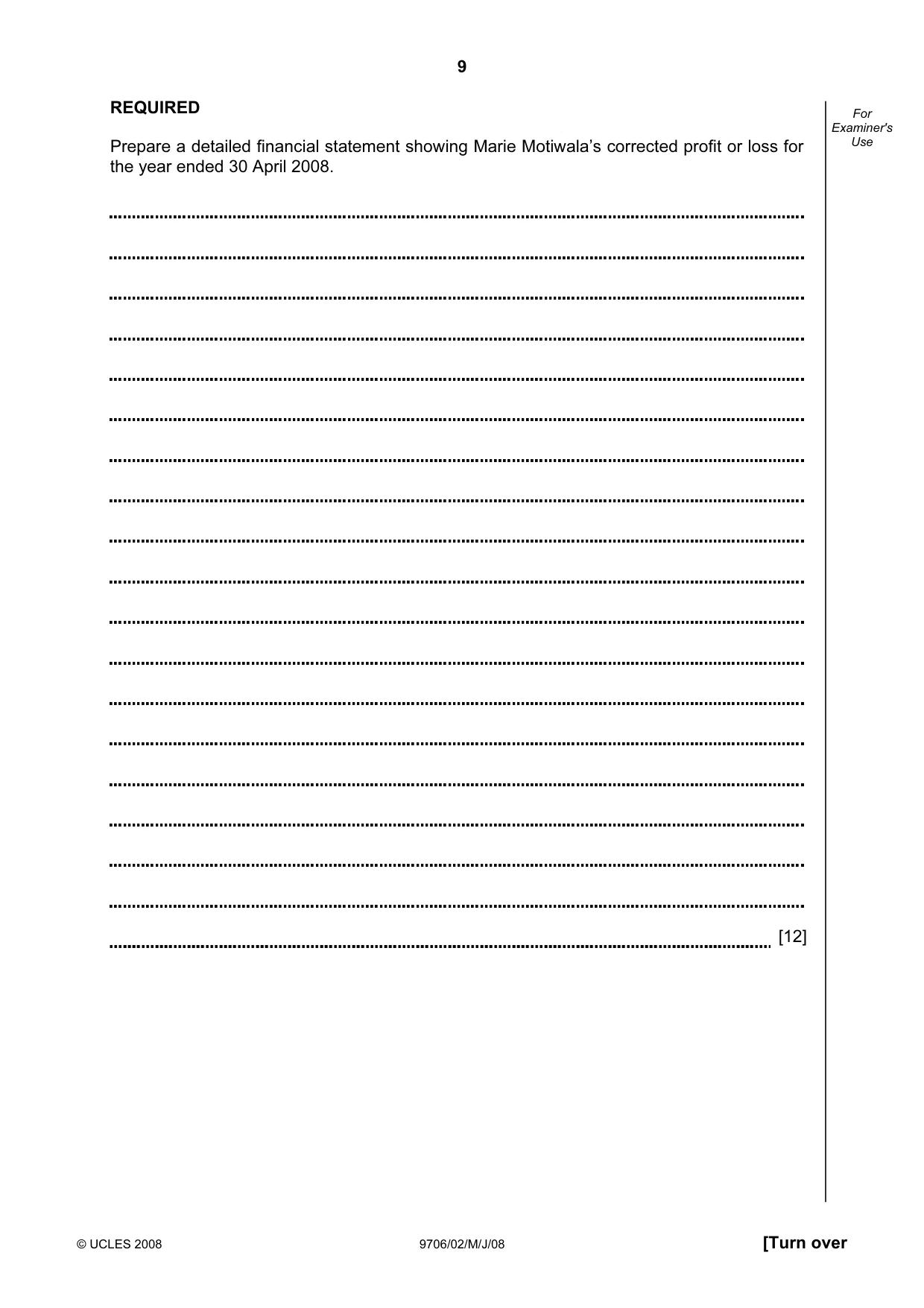 Cambridge A Level Accounting 9706 2008 May/June Paper 2 · Variant 1 question paper, page 9 of 16