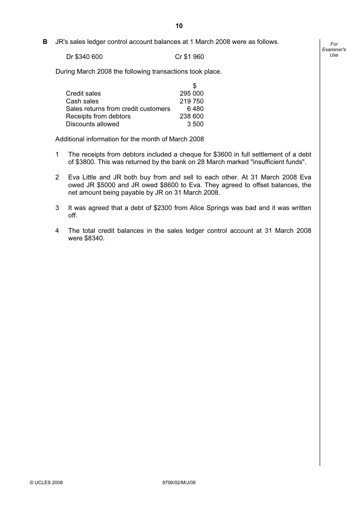 Cambridge A Level Accounting 9706 2008 May/June Paper 2 · Variant 1 question paper, page 10 of 16