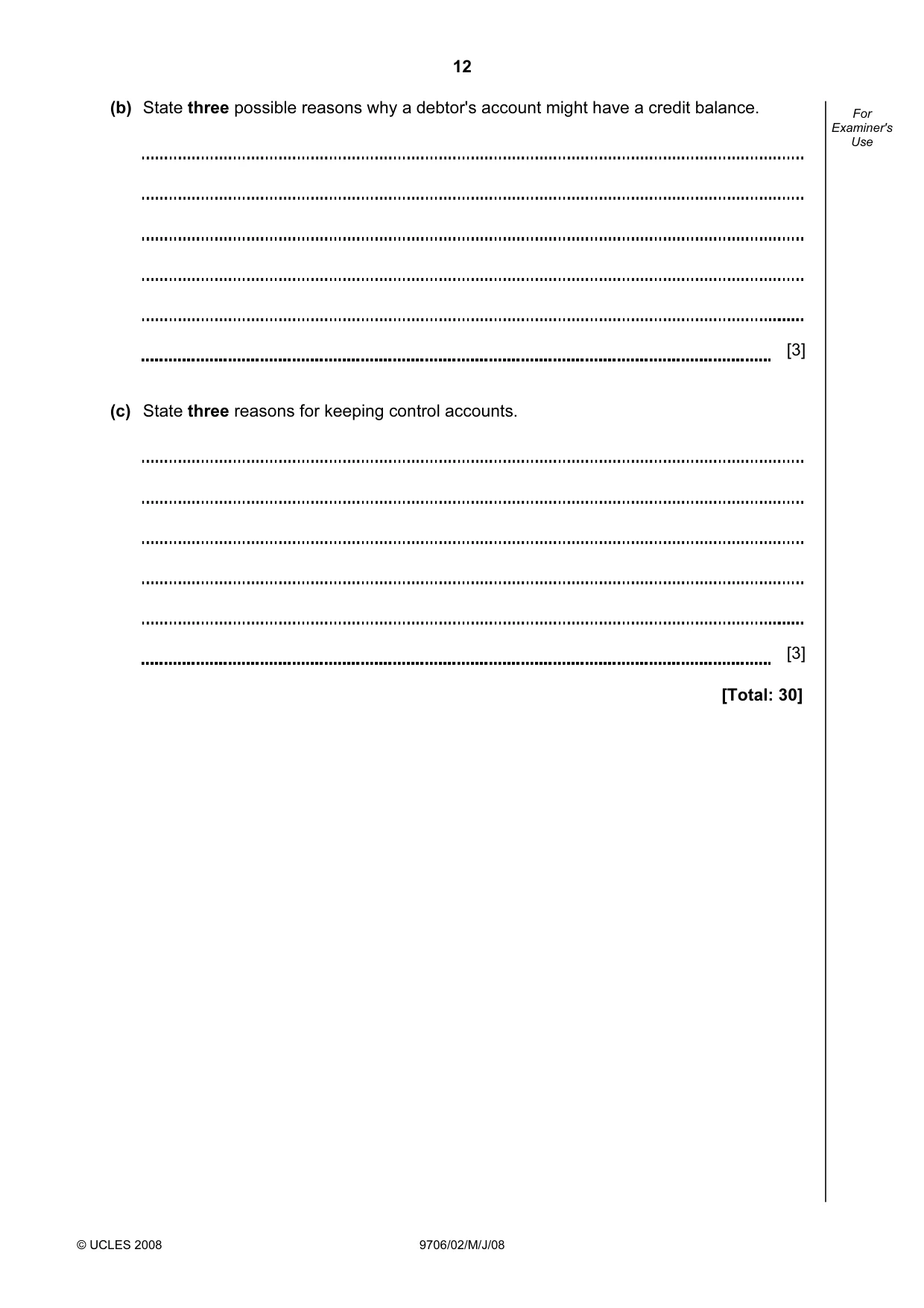 Cambridge A Level Accounting 9706 2008 May/June Paper 2 · Variant 1 question paper, page 12 of 16
