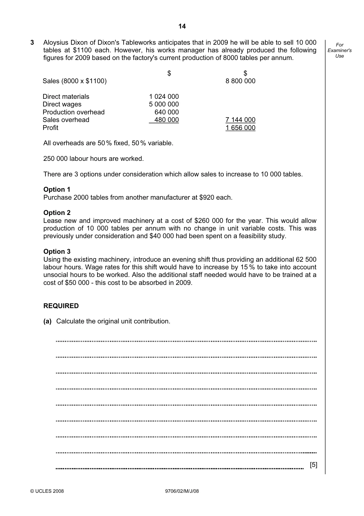 Cambridge A Level Accounting 9706 2008 May/June Paper 2 · Variant 1 question paper, page 14 of 16