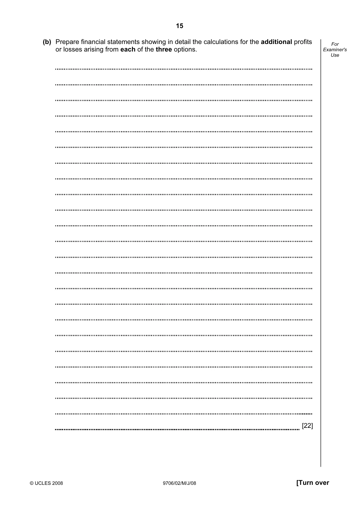 Cambridge A Level Accounting 9706 2008 May/June Paper 2 · Variant 1 question paper, page 15 of 16