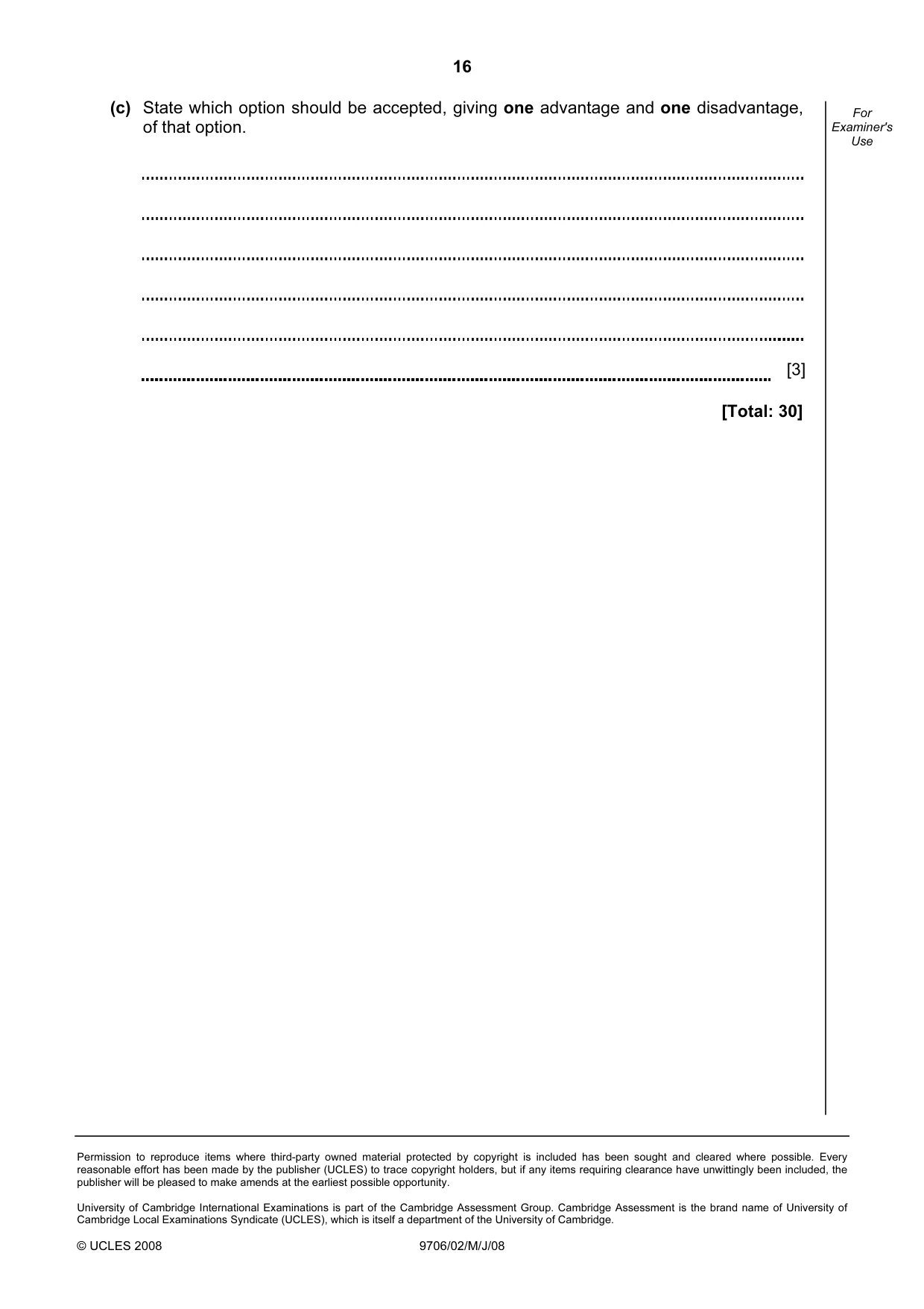 Cambridge A Level Accounting 9706 2008 May/June Paper 2 · Variant 1 question paper, page 16 of 16