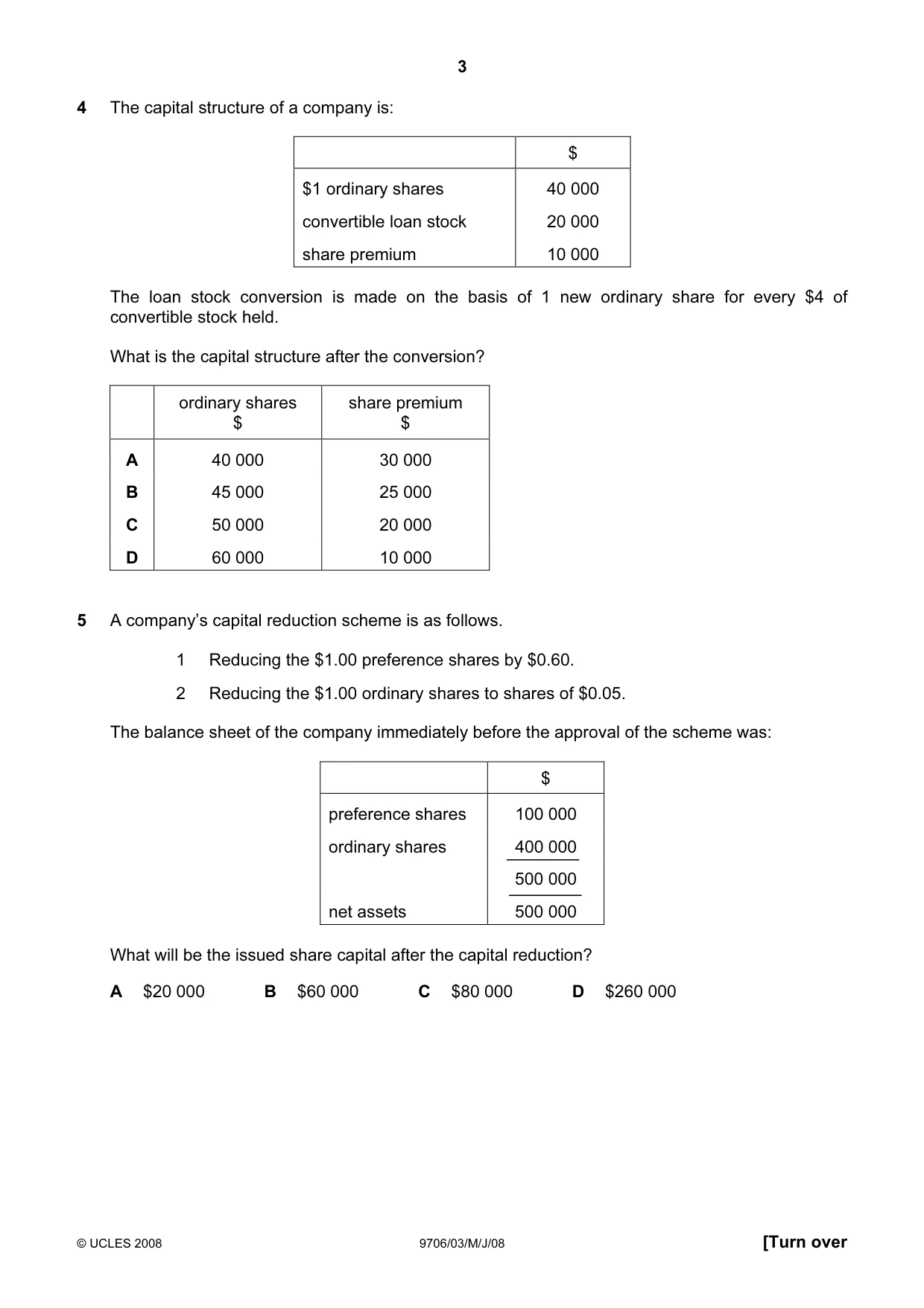 Cambridge A Level Accounting 9706 2008 May/June Paper 3 · Variant 1 question paper, page 3 of 12