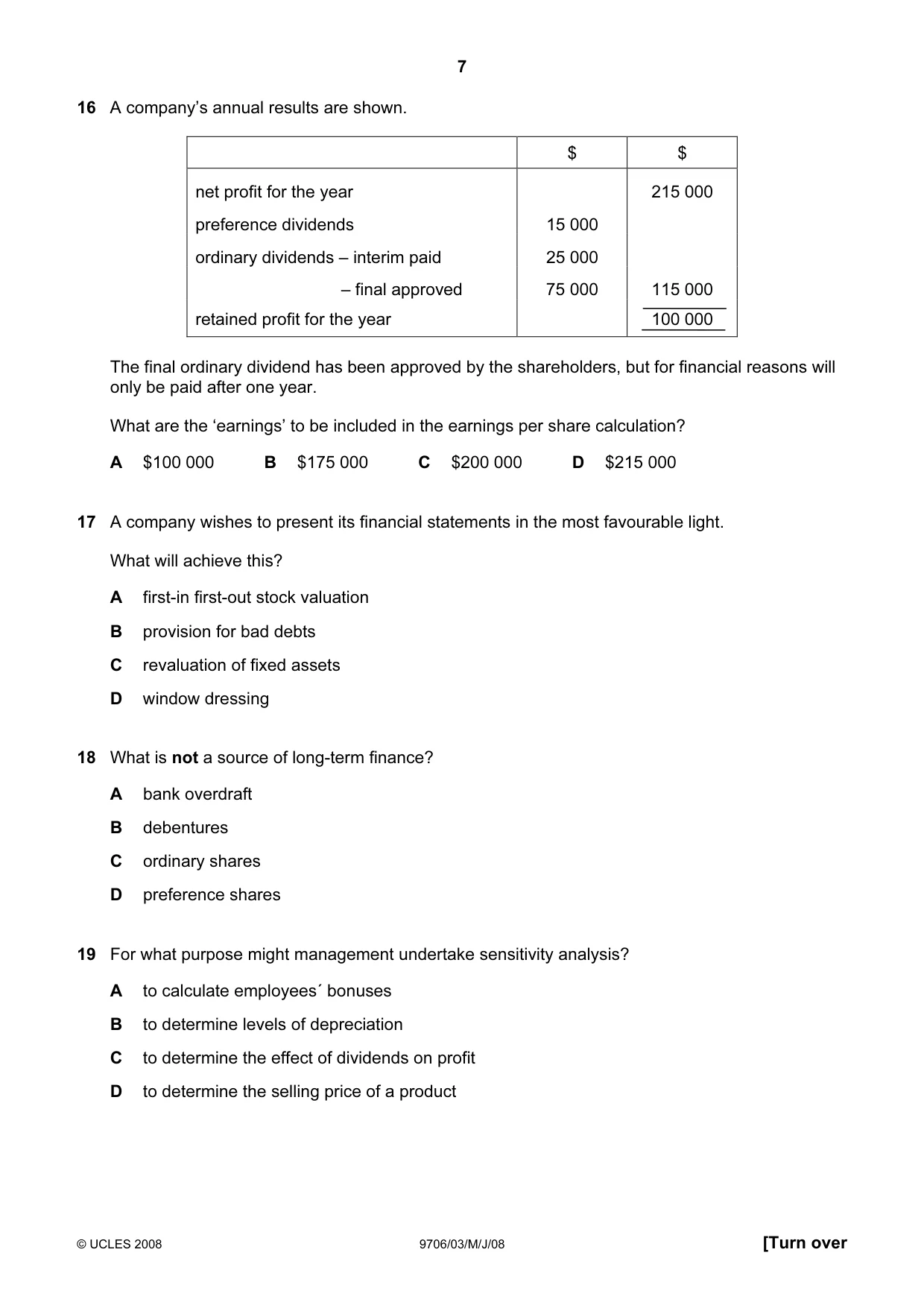 Cambridge A Level Accounting 9706 2008 May/June Paper 3 · Variant 1 question paper, page 7 of 12