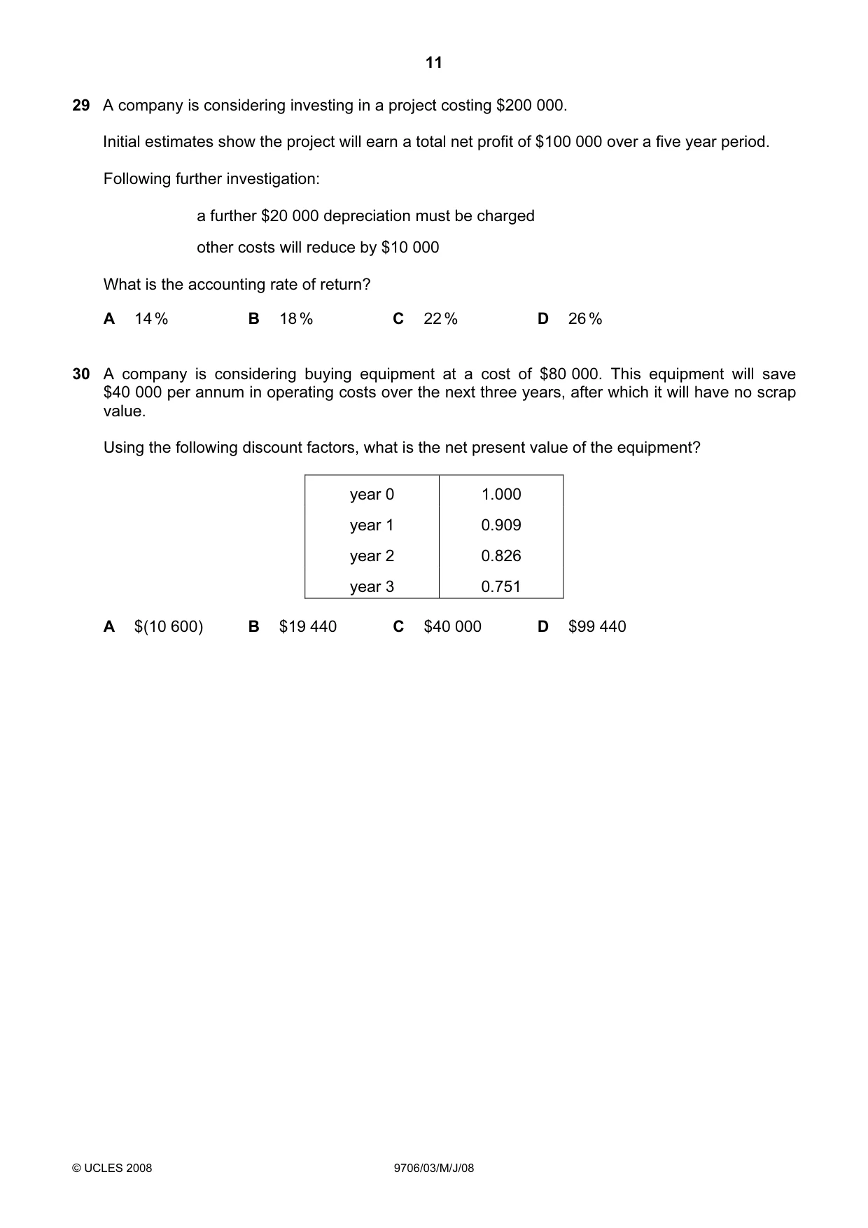 Cambridge A Level Accounting 9706 2008 May/June Paper 3 · Variant 1 question paper, page 11 of 12