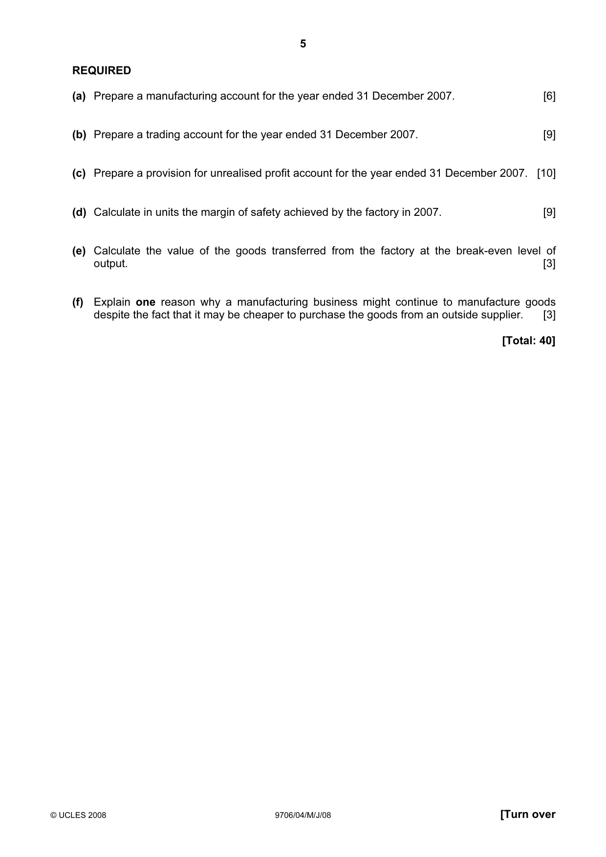 Cambridge A Level Accounting 9706 2008 May/June Paper 4 · Variant 1 question paper, page 5 of 8