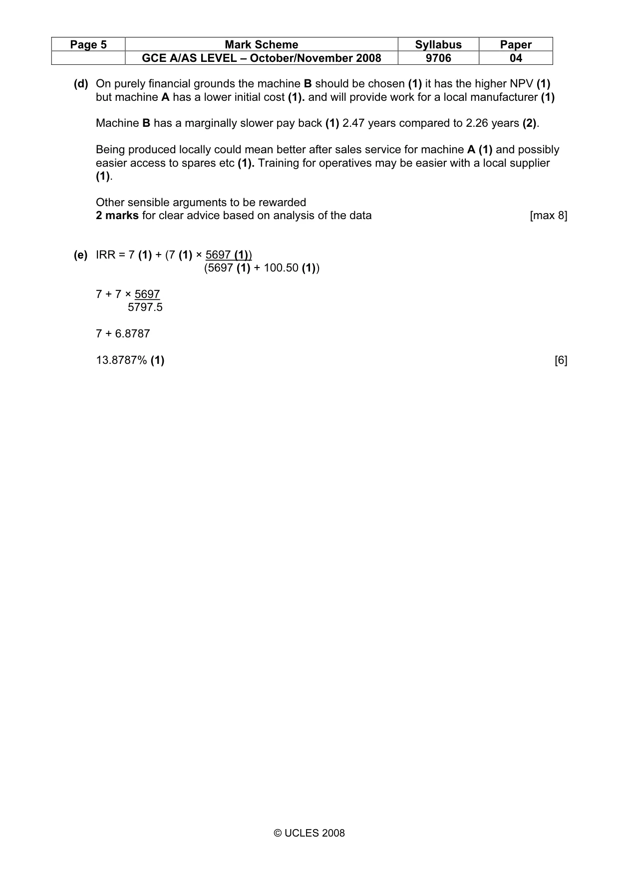 Mark scheme, page 5 of 5