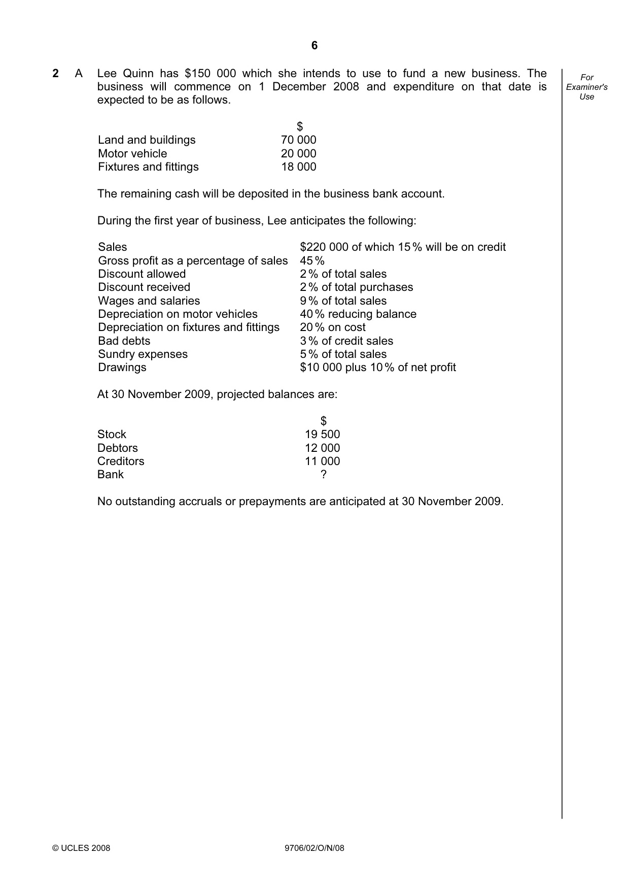 Cambridge A Level Accounting 9706 2008 Oct/Nov Paper 2 · Variant 1 question paper, page 6 of 16