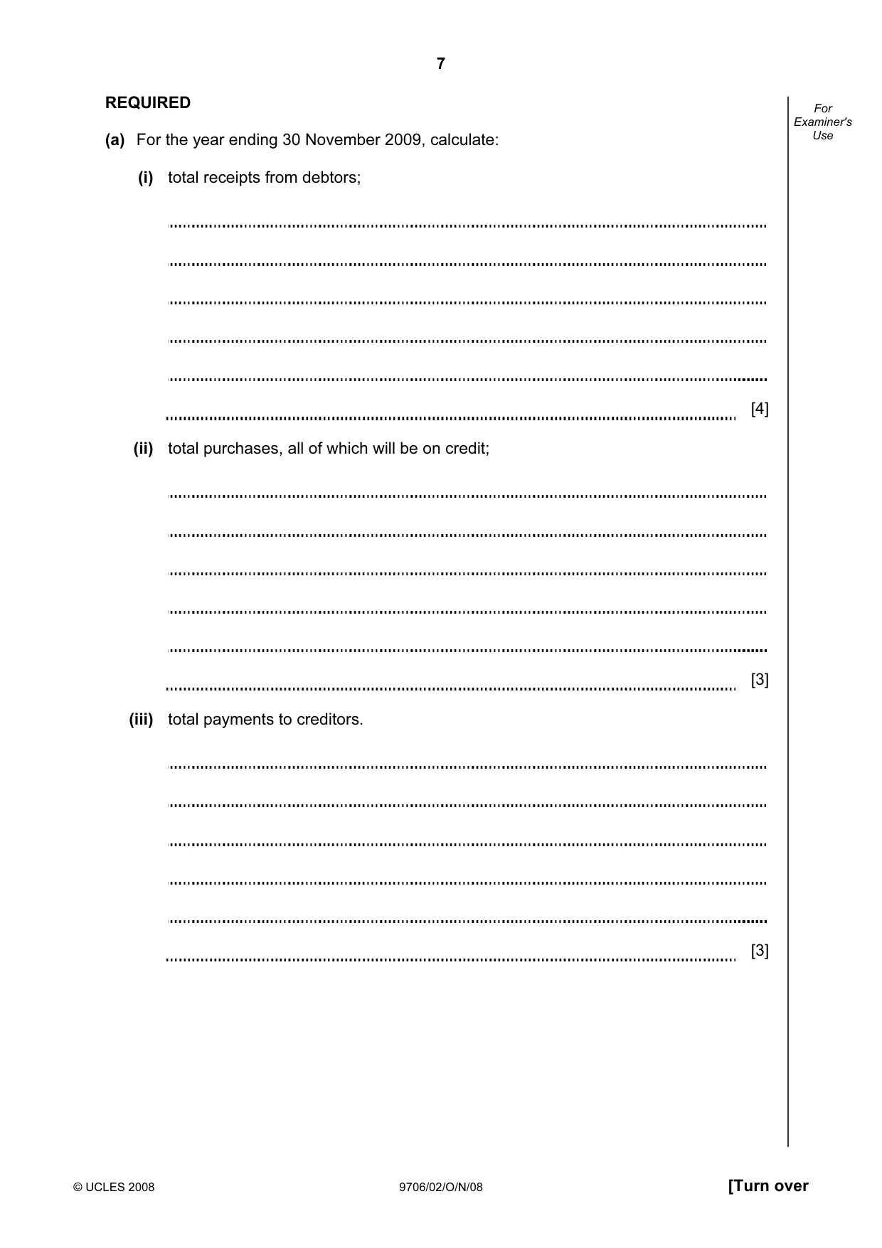 Cambridge A Level Accounting 9706 2008 Oct/Nov Paper 2 · Variant 1 question paper, page 7 of 16