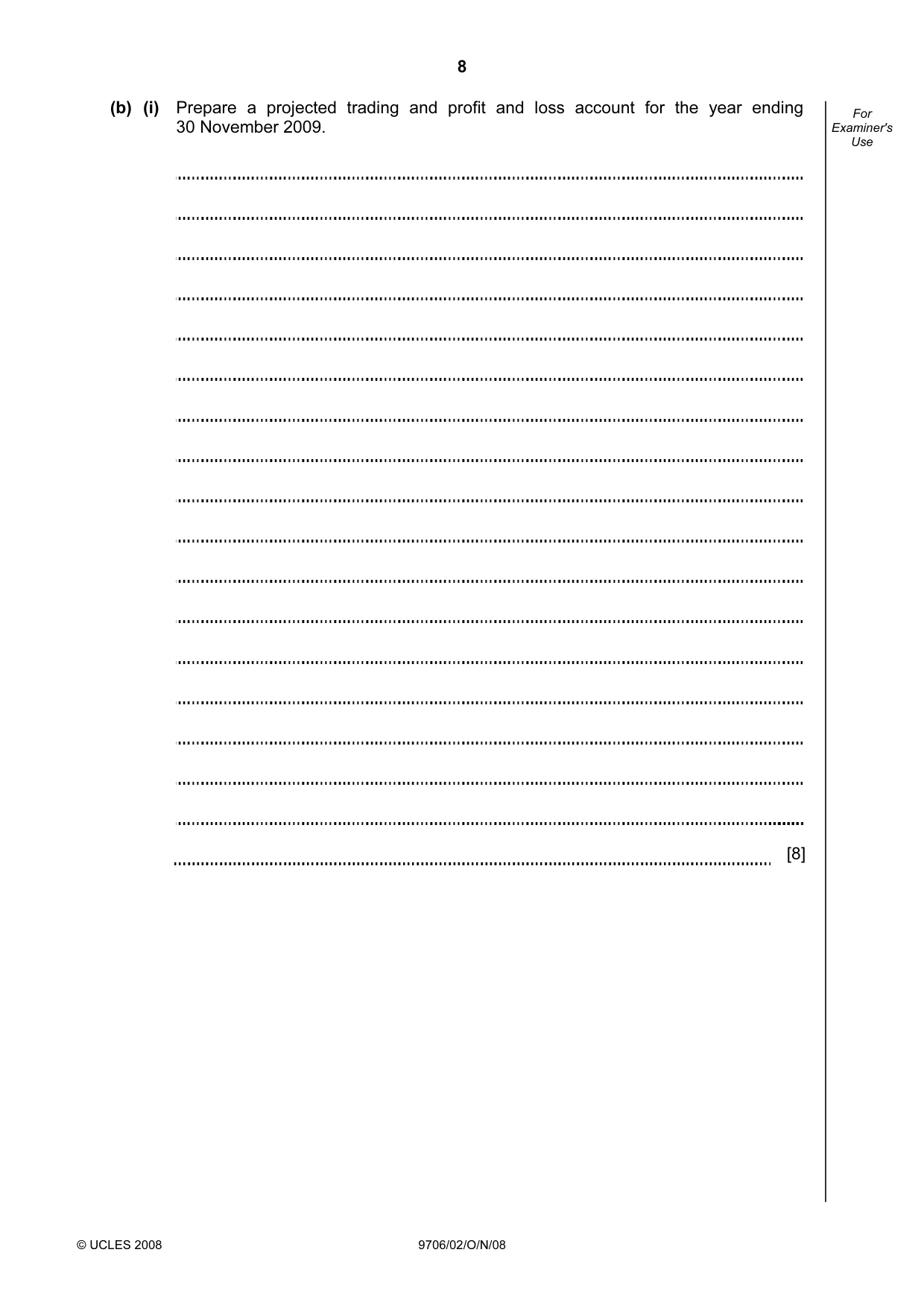 Cambridge A Level Accounting 9706 2008 Oct/Nov Paper 2 · Variant 1 question paper, page 8 of 16