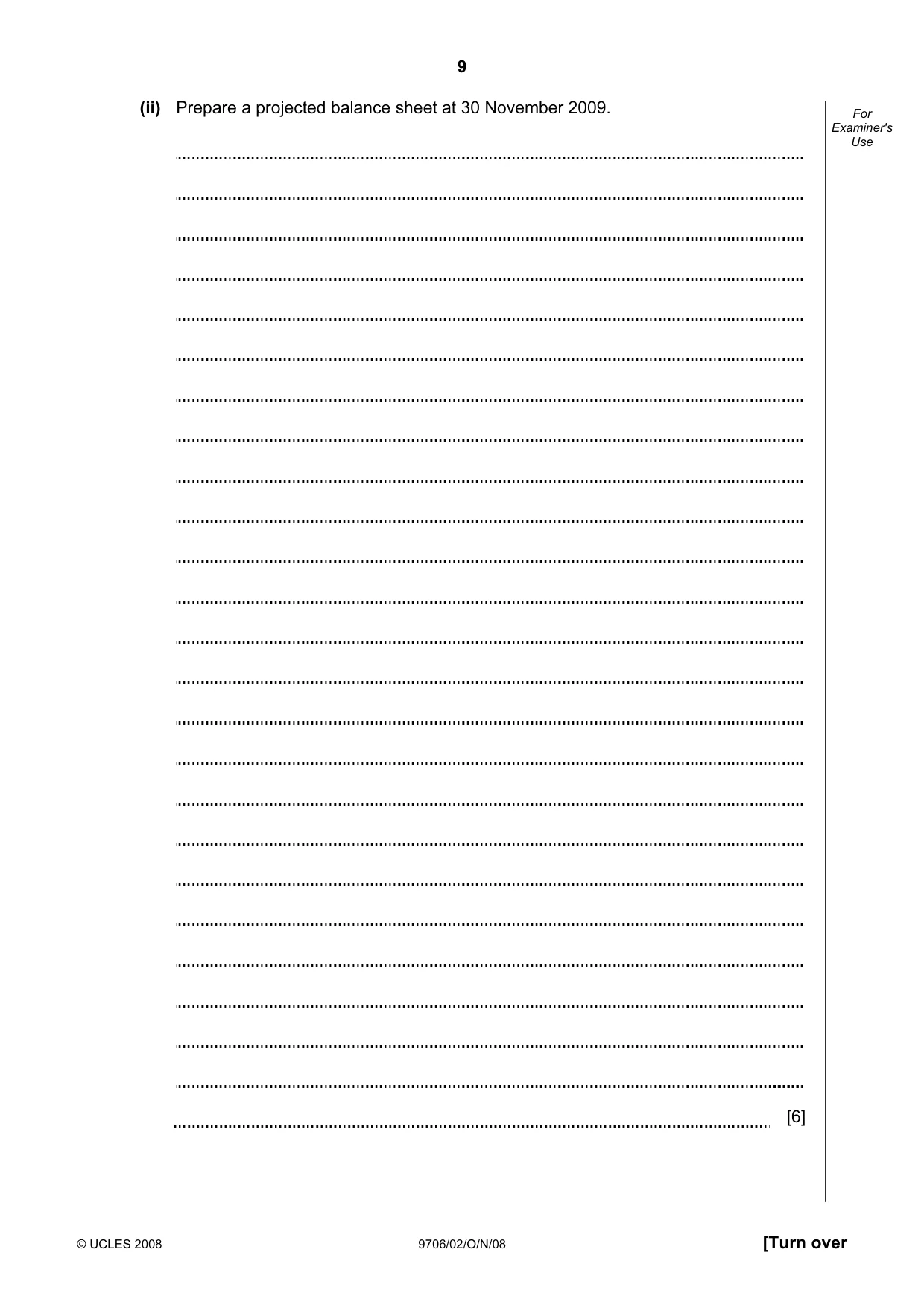 Cambridge A Level Accounting 9706 2008 Oct/Nov Paper 2 · Variant 1 question paper, page 9 of 16