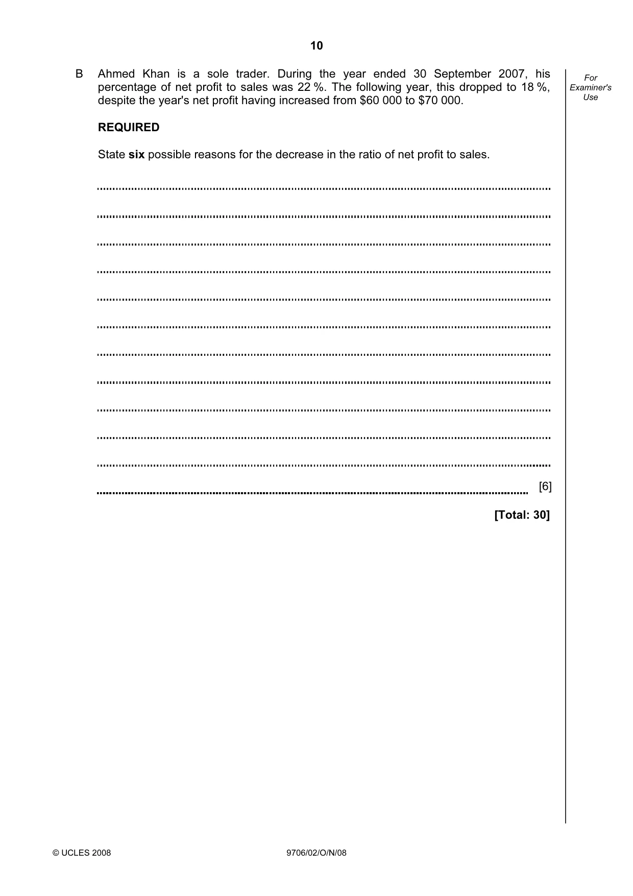 Cambridge A Level Accounting 9706 2008 Oct/Nov Paper 2 · Variant 1 question paper, page 10 of 16