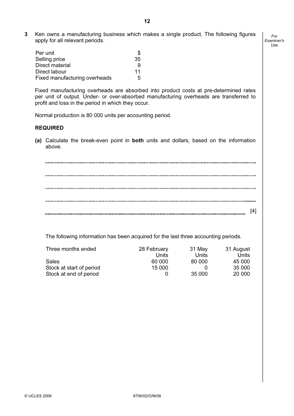 Cambridge A Level Accounting 9706 2008 Oct/Nov Paper 2 · Variant 1 question paper, page 12 of 16