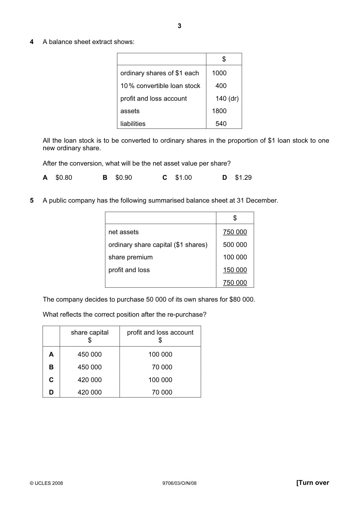 Cambridge A Level Accounting 9706 2008 Oct/Nov Paper 3 · Variant 1 question paper, page 3 of 12