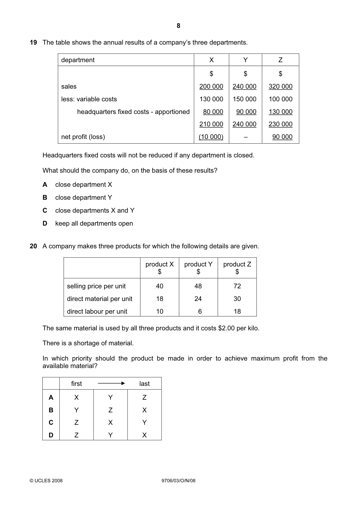 Cambridge A Level Accounting 9706 2008 Oct/Nov Paper 3 · Variant 1 question paper, page 8 of 12