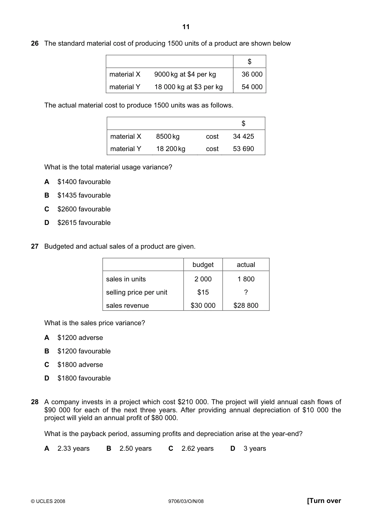 Cambridge A Level Accounting 9706 2008 Oct/Nov Paper 3 · Variant 1 question paper, page 11 of 12