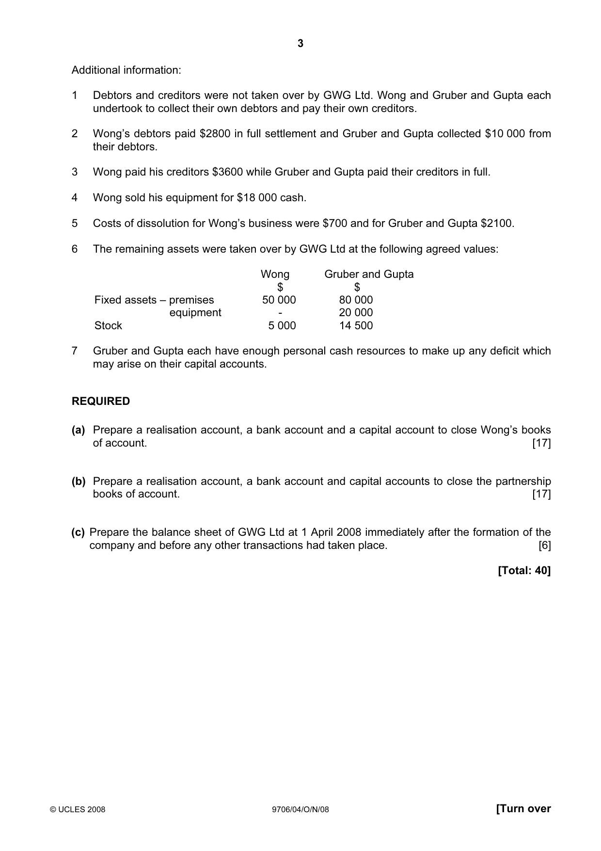 Cambridge A Level Accounting 9706 2008 Oct/Nov Paper 4 · Variant 1 question paper, page 3 of 8