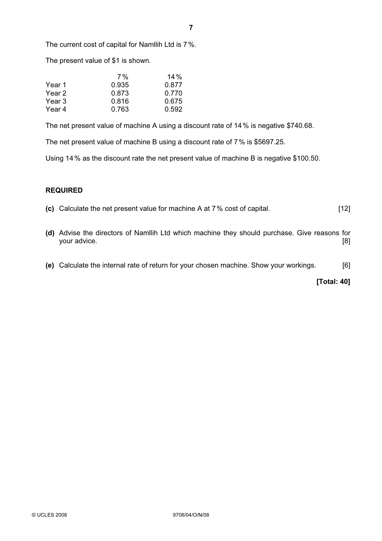 Cambridge A Level Accounting 9706 2008 Oct/Nov Paper 4 · Variant 1 question paper, page 7 of 8
