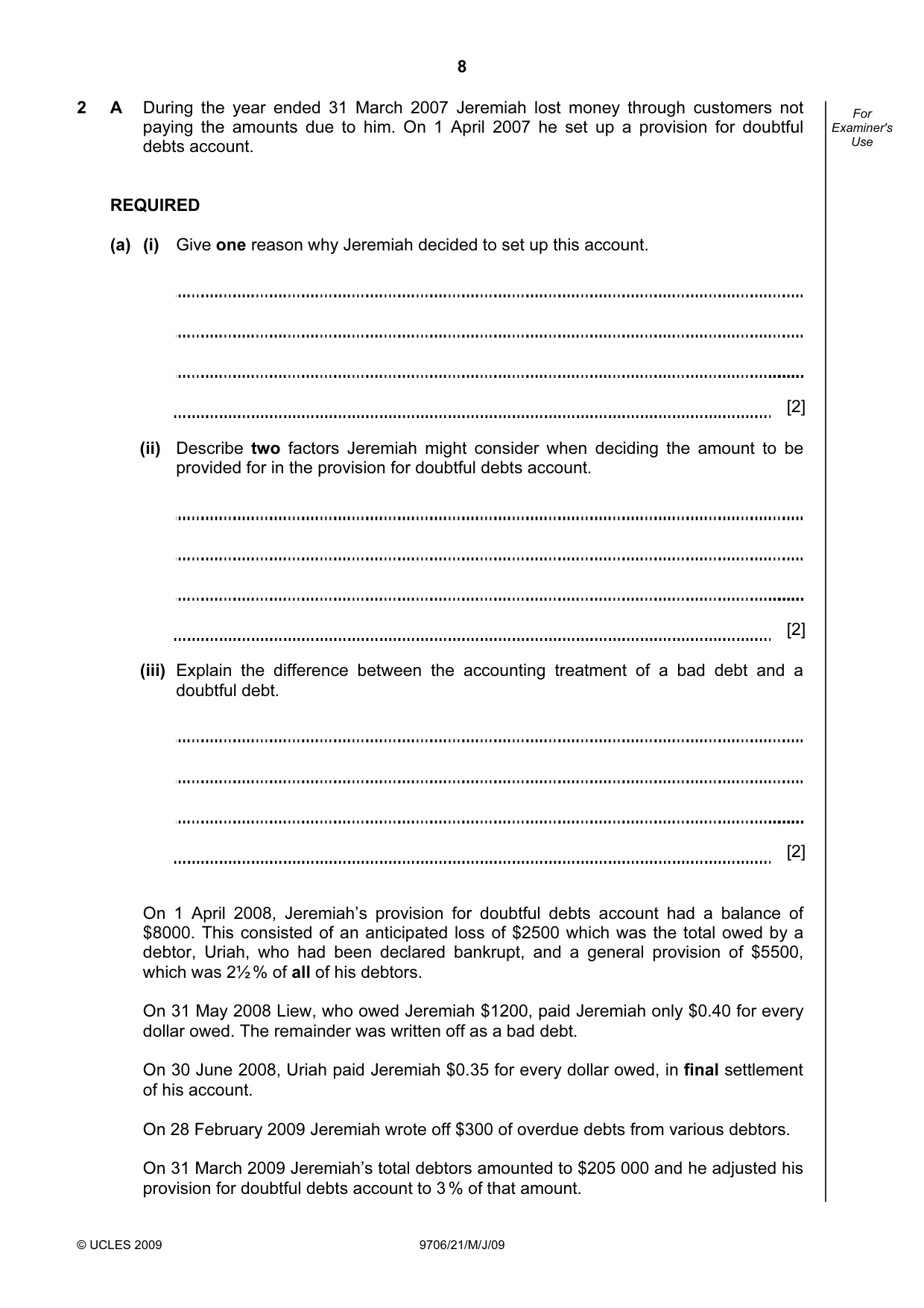 Cambridge A Level Accounting 9706 2009 May/June Paper 2 · Variant 1 question paper, page 9 of 33