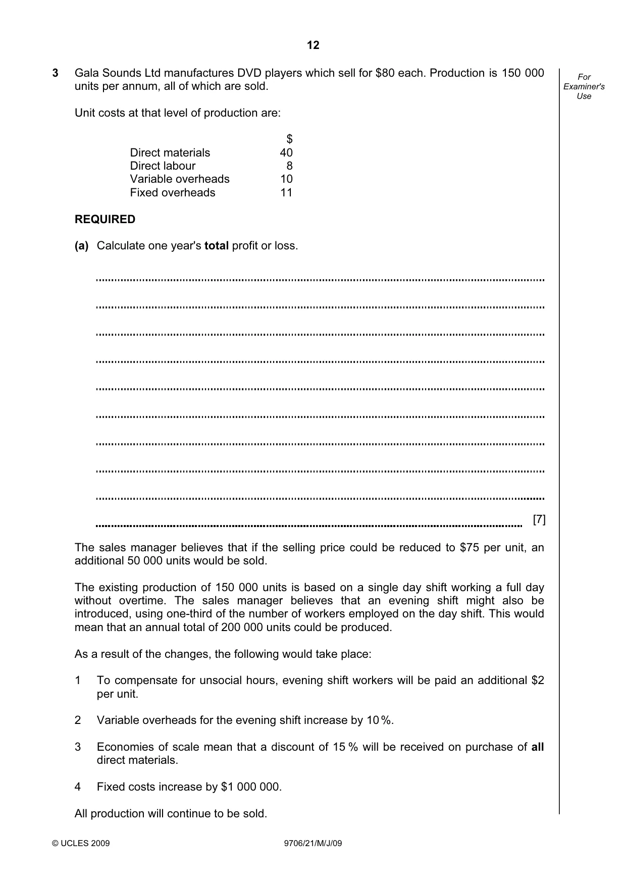 Cambridge A Level Accounting 9706 2009 May/June Paper 2 · Variant 1 question paper, page 13 of 33