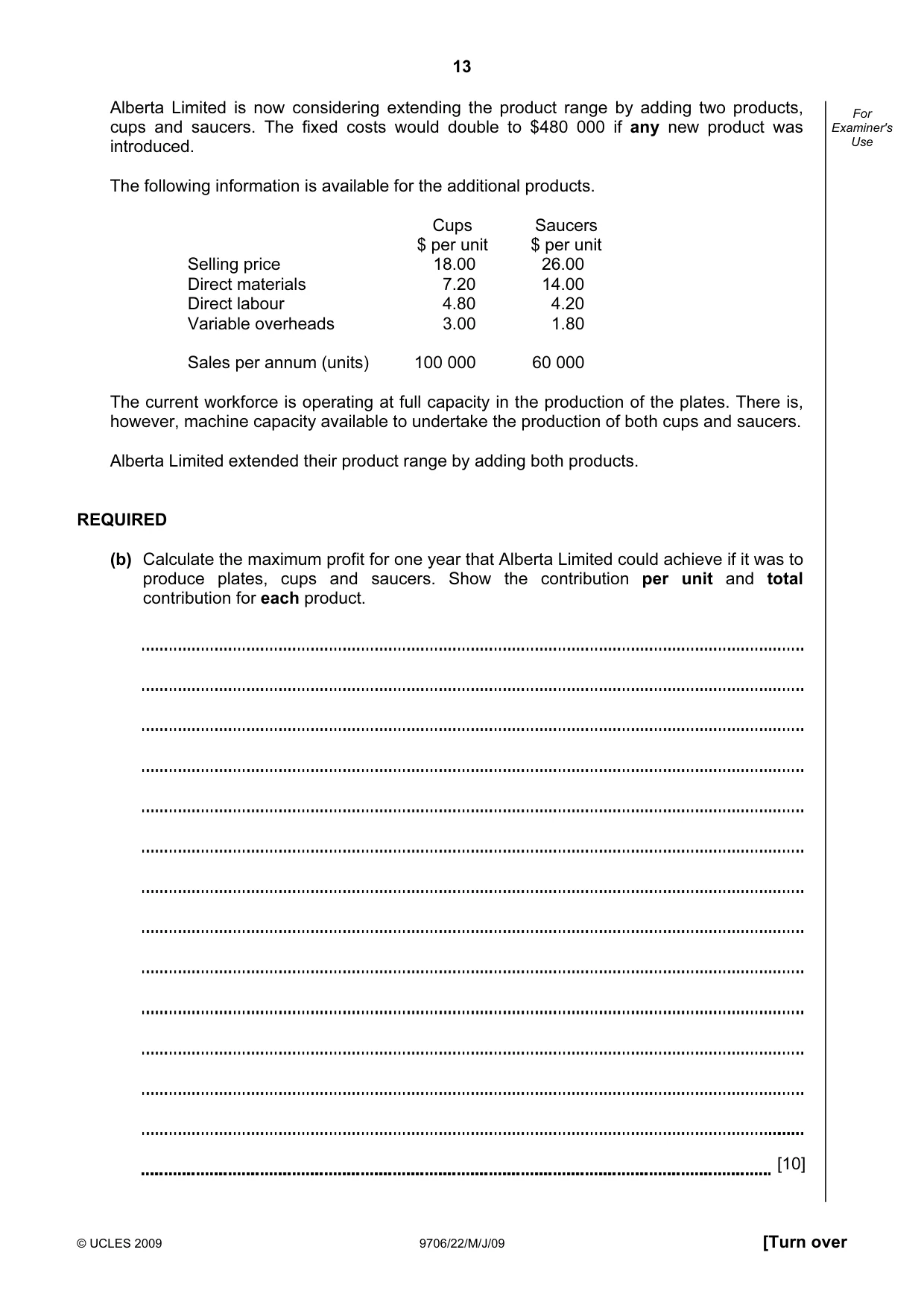 Cambridge A Level Accounting 9706 2009 May/June Paper 2 · Variant 1 question paper, page 30 of 33