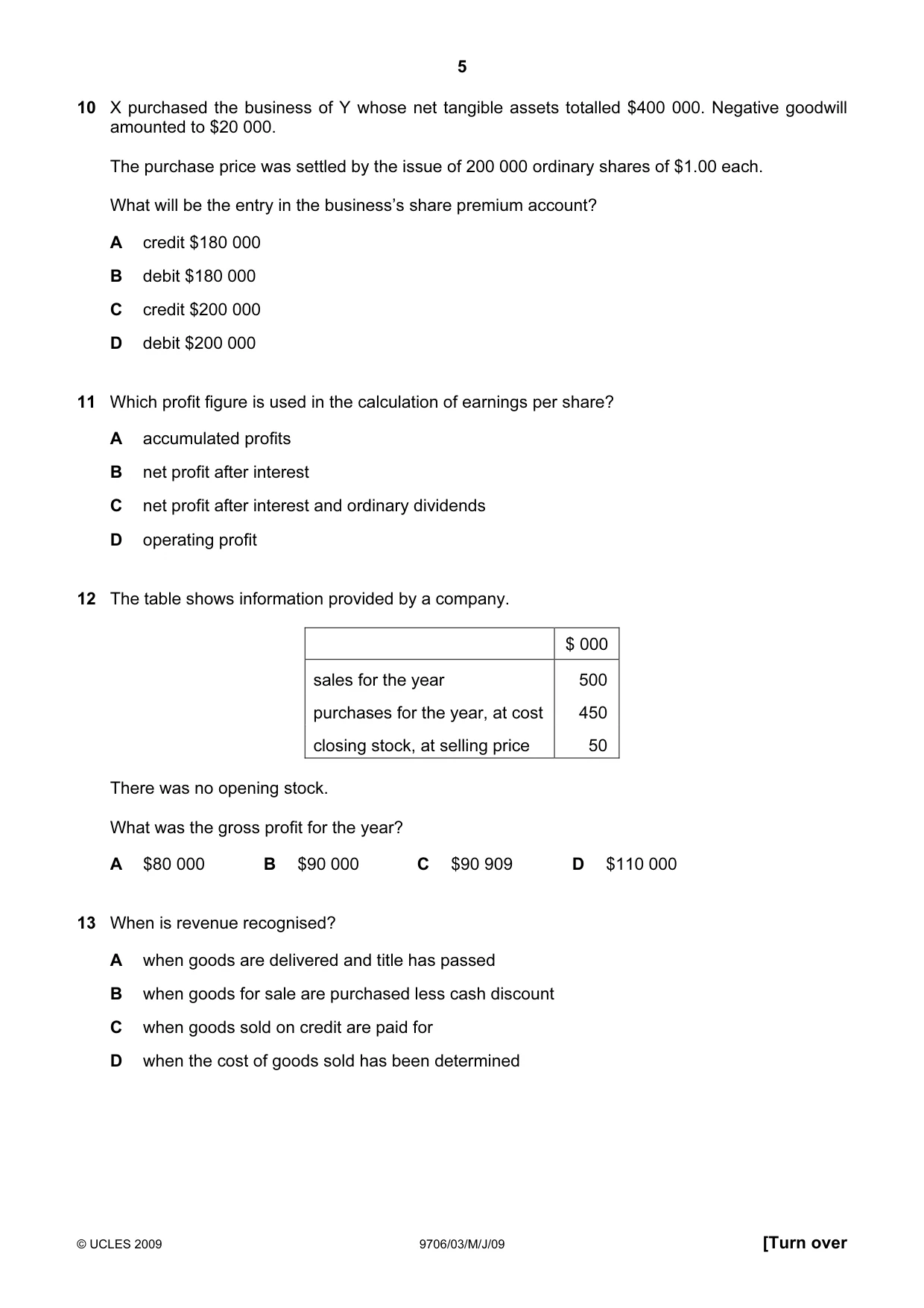 Cambridge A Level Accounting 9706 2009 May/June Paper 3 · Variant 1 question paper, page 5 of 12