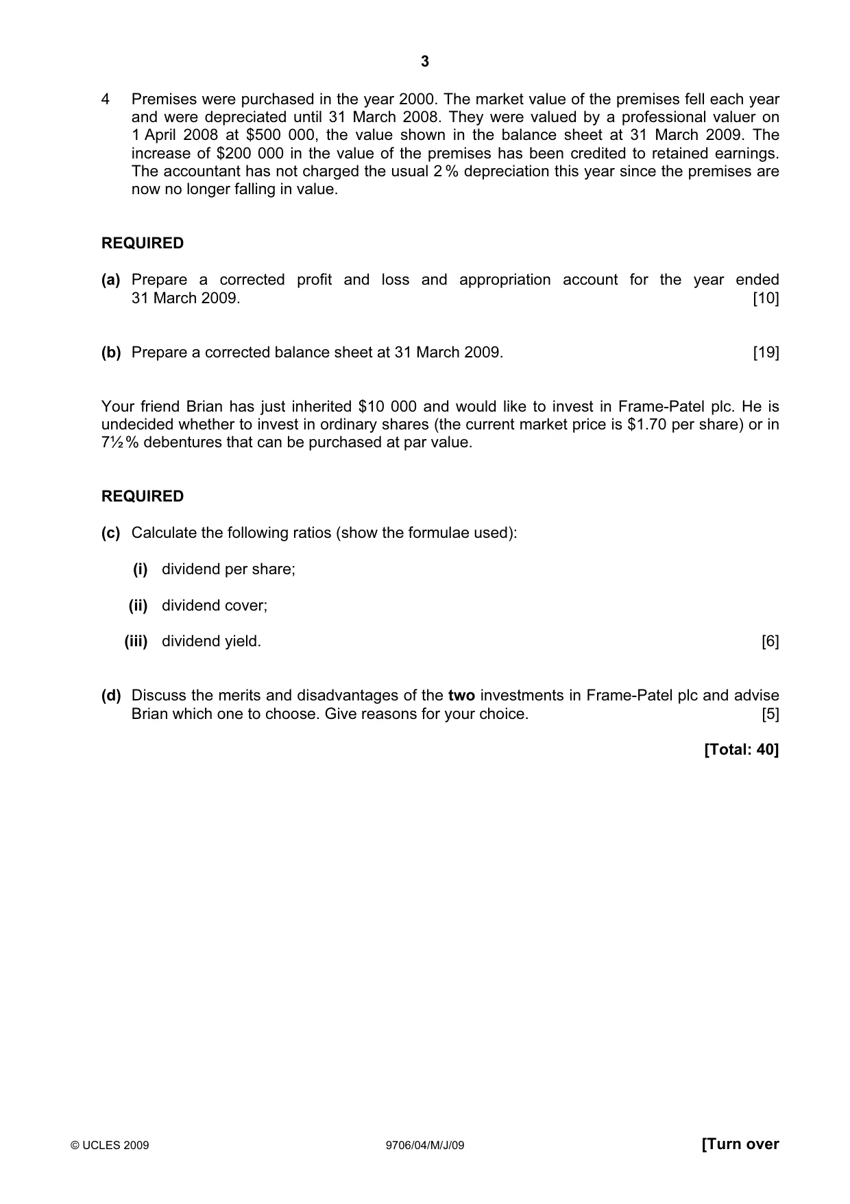 Cambridge A Level Accounting 9706 2009 May/June Paper 4 · Variant 1 question paper, page 3 of 8