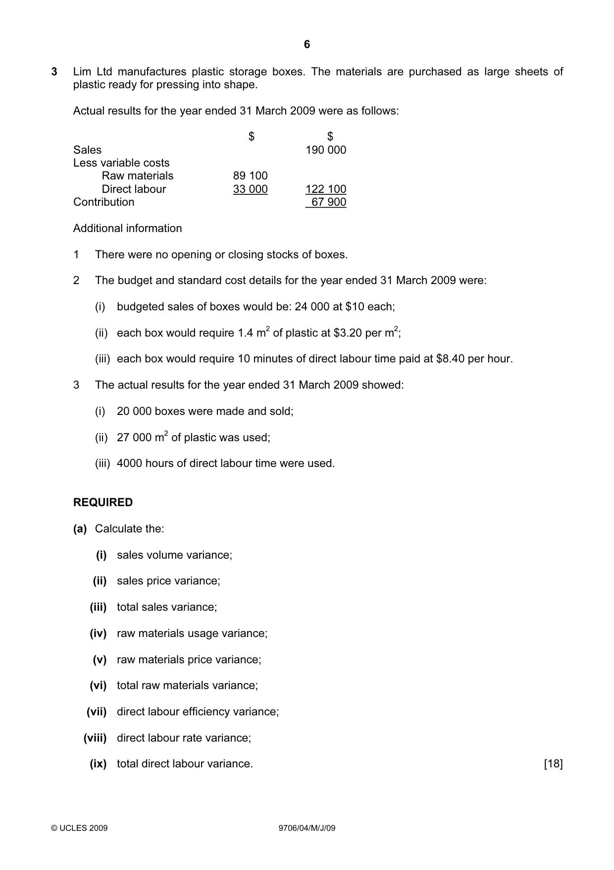 Cambridge A Level Accounting 9706 2009 May/June Paper 4 · Variant 1 question paper, page 6 of 8