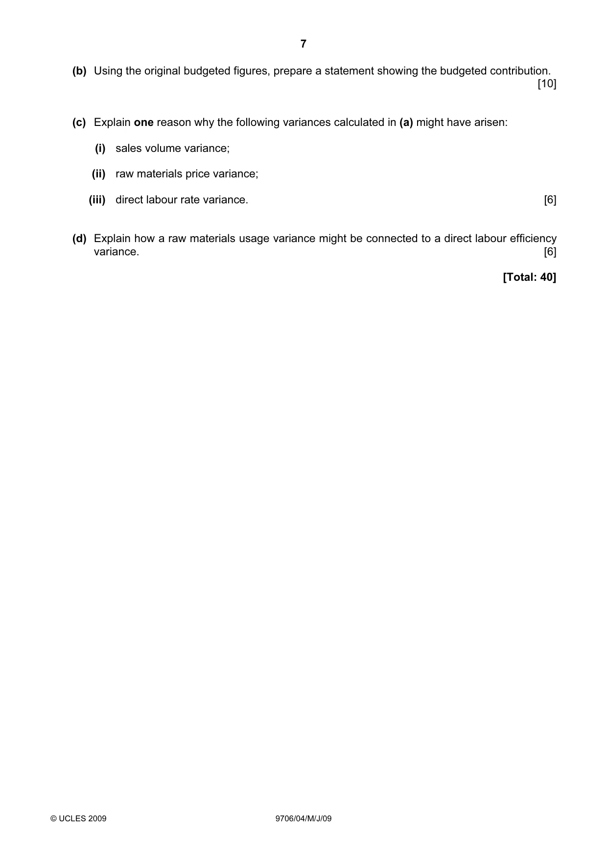 Cambridge A Level Accounting 9706 2009 May/June Paper 4 · Variant 1 question paper, page 7 of 8