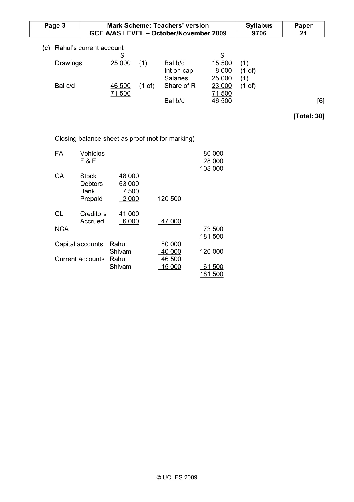 Mark scheme, page 3 of 6