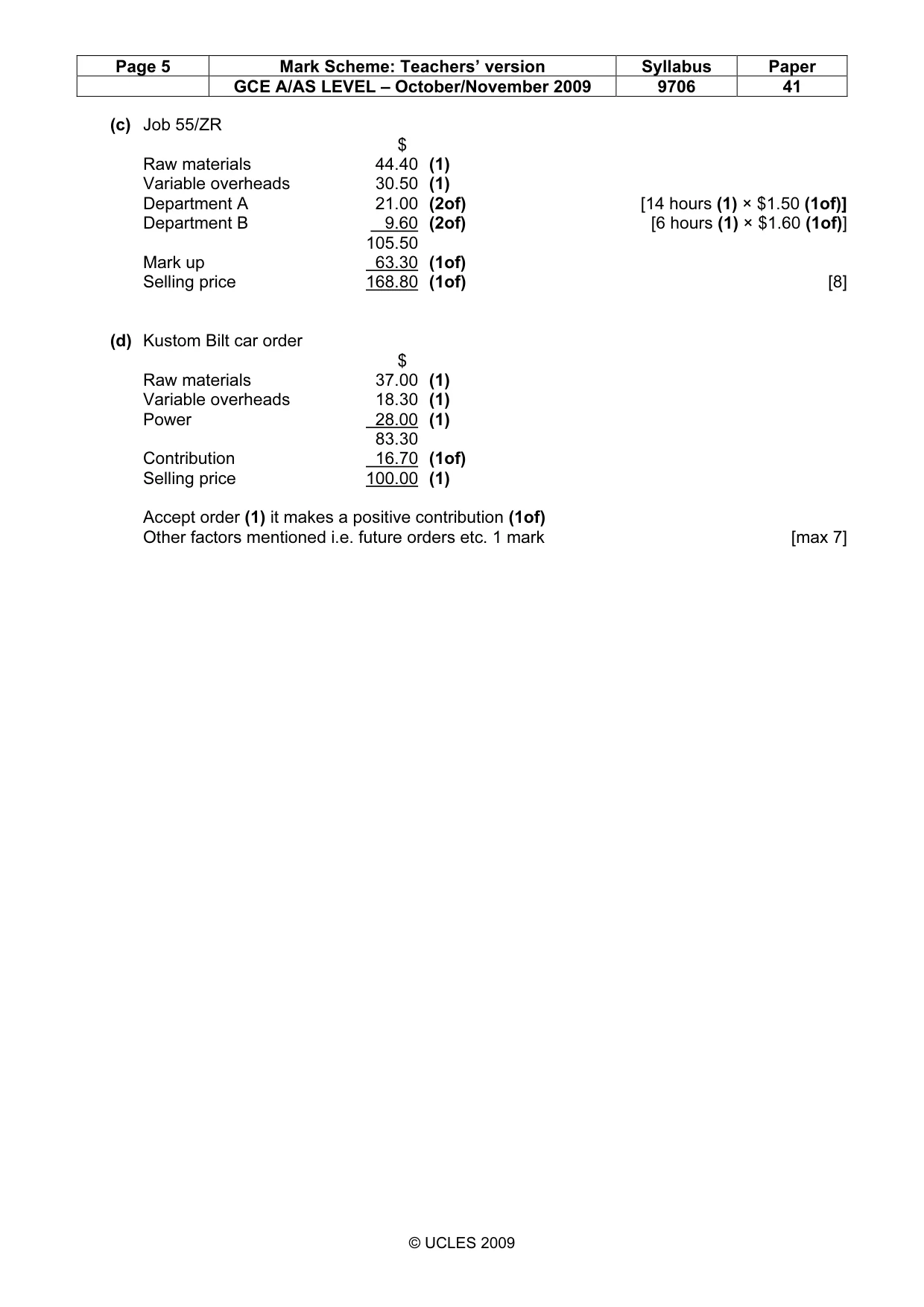 Mark scheme, page 5 of 5
