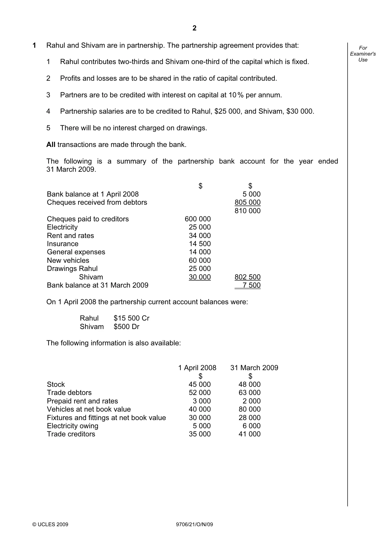Cambridge A Level Accounting 9706 2009 Oct/Nov Paper 2 · Variant 1 question paper, page 2 of 16