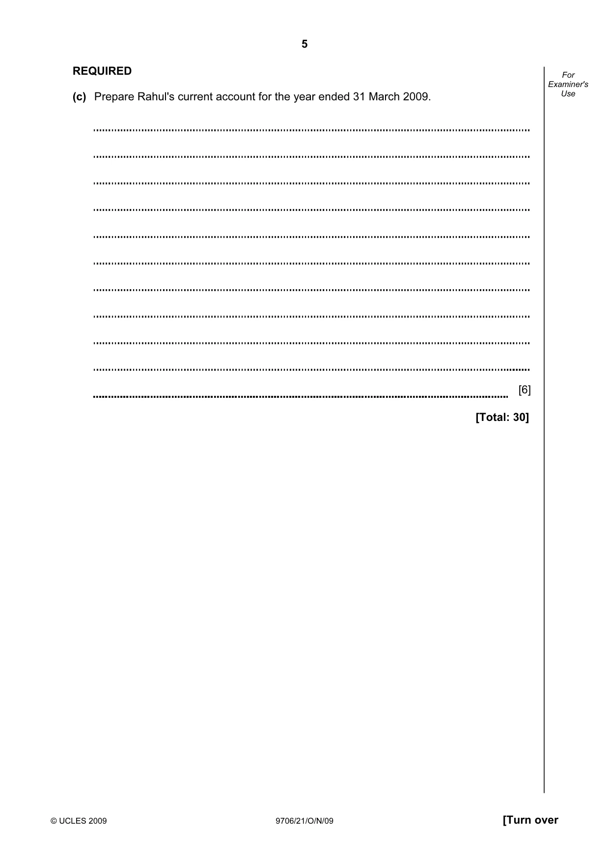 Cambridge A Level Accounting 9706 2009 Oct/Nov Paper 2 · Variant 1 question paper, page 5 of 16