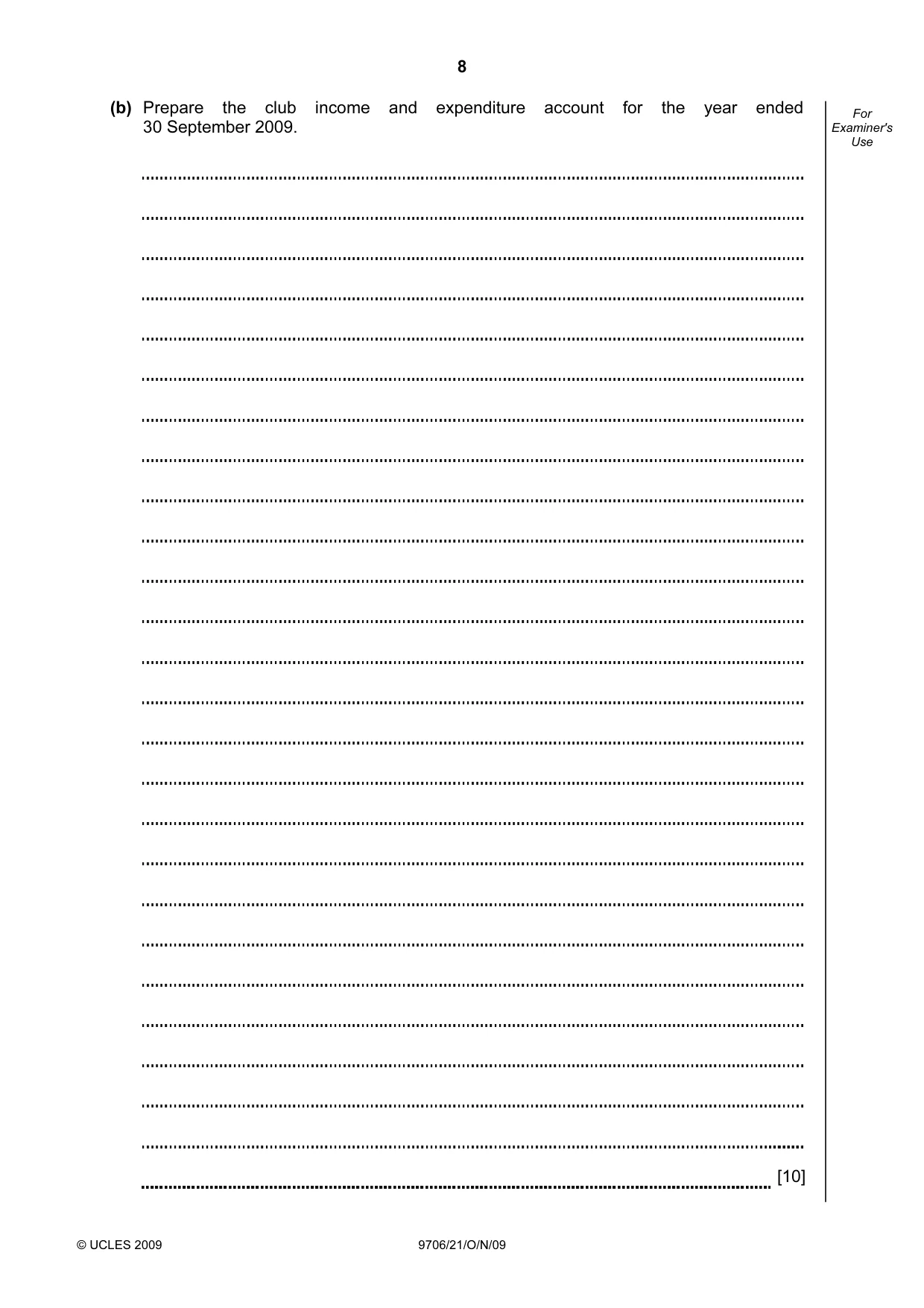 Cambridge A Level Accounting 9706 2009 Oct/Nov Paper 2 · Variant 1 question paper, page 8 of 16