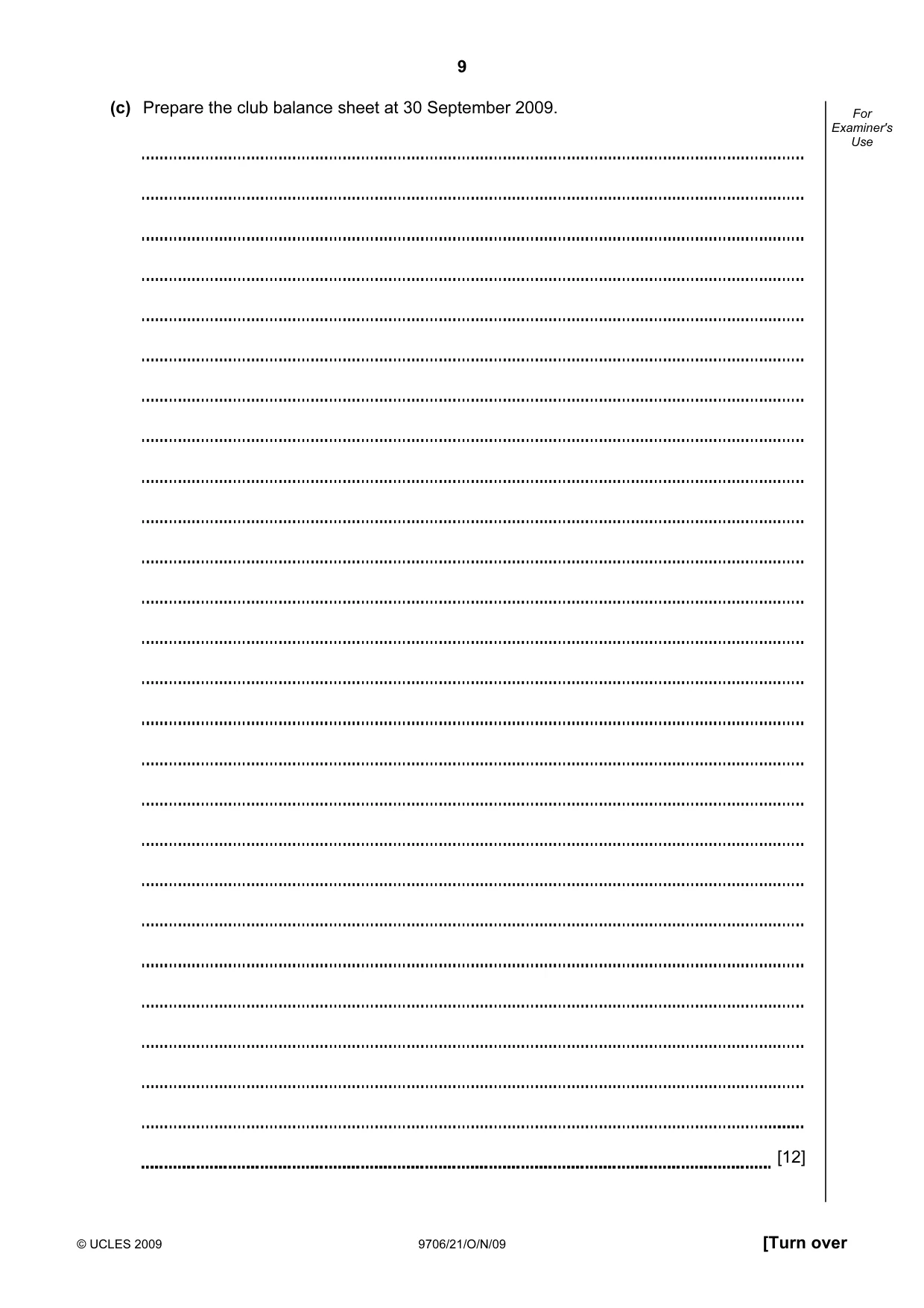 Cambridge A Level Accounting 9706 2009 Oct/Nov Paper 2 · Variant 1 question paper, page 9 of 16