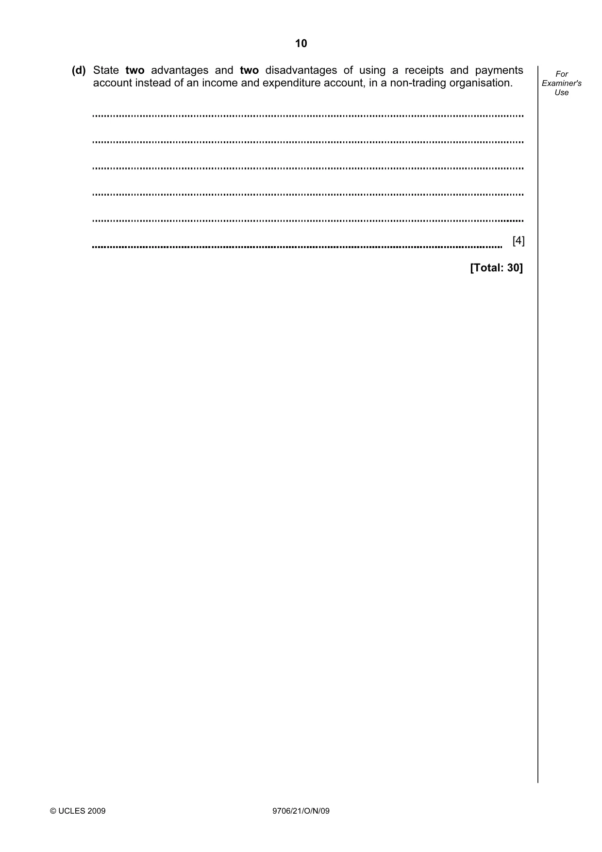 Cambridge A Level Accounting 9706 2009 Oct/Nov Paper 2 · Variant 1 question paper, page 10 of 16
